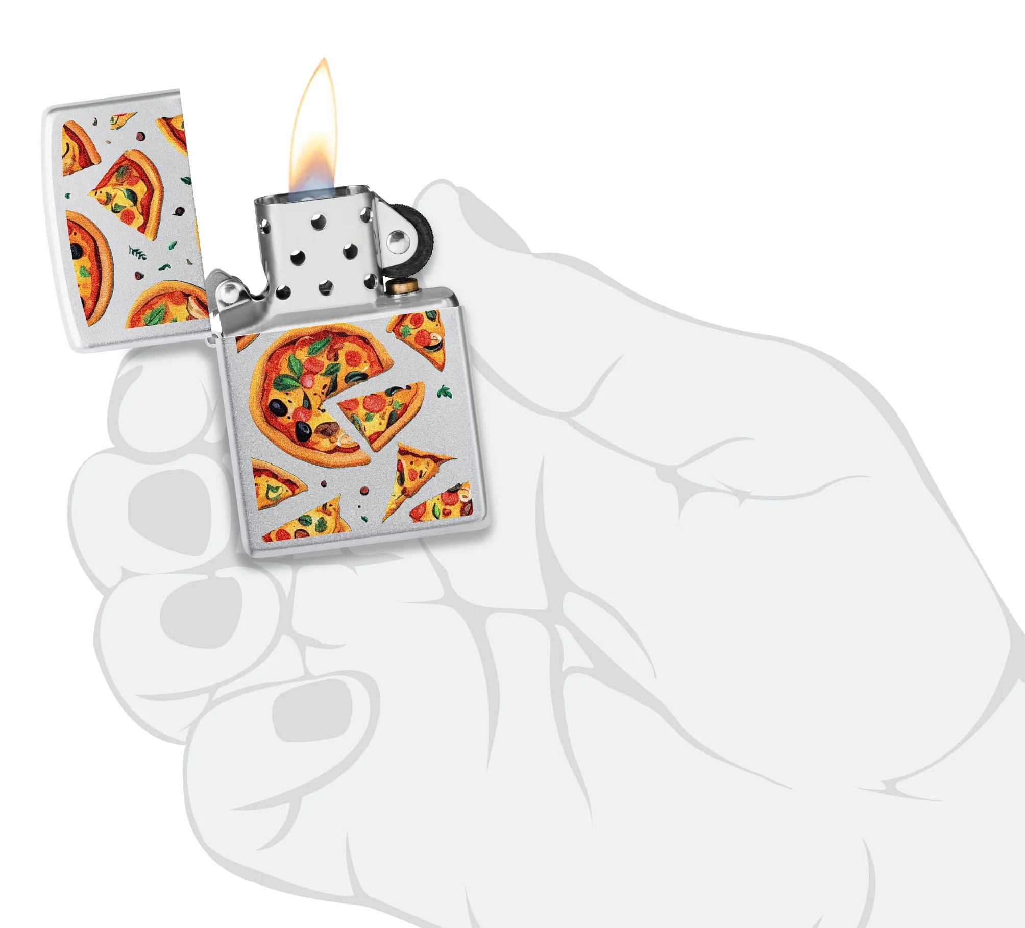 Zippo Pizza Zapalniczka Sztormowa, Wielokrotnego Użytku, Wiatroodporna, Satynowy Chrom, Pudełko na Prezent