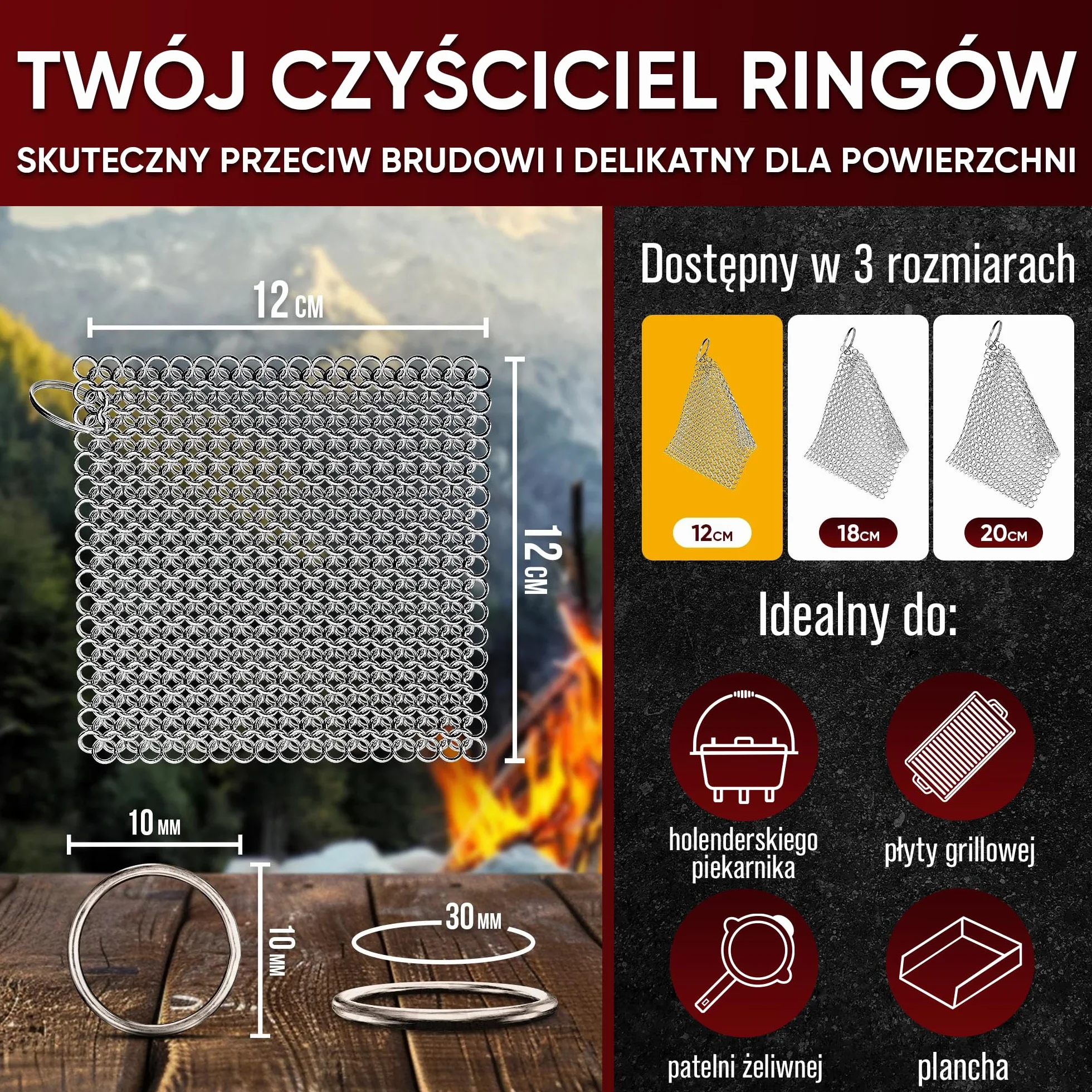 Gusskönig czyścik do żeliwa Wysokiej jakości czyścik ze stali nierdzewnej do skutecznego i delikatnego czyszczenia produktów z żeliwa - Chroni patynę. (12cm)