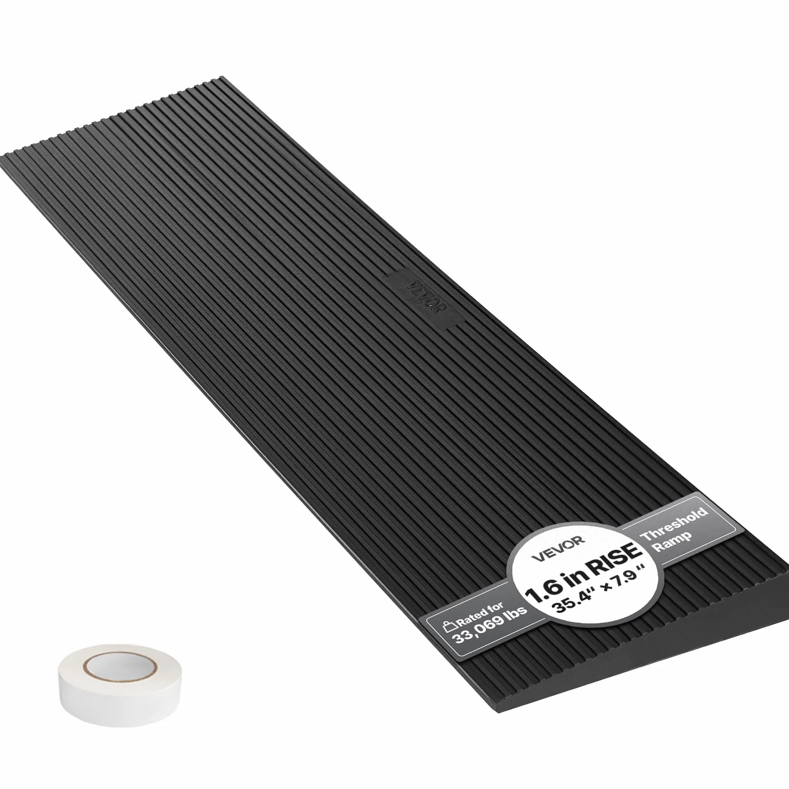 VEVOR Gumowa rampa progowa, wysokość 4 cm, maksymalna nośność, 15 ton, rampa progowa swobodnie przycinana, wymiary ogólne 90 x 20 x 4 cm, antypoślizgowa rampa progowa do łatwego wspinania się 6,2 kg