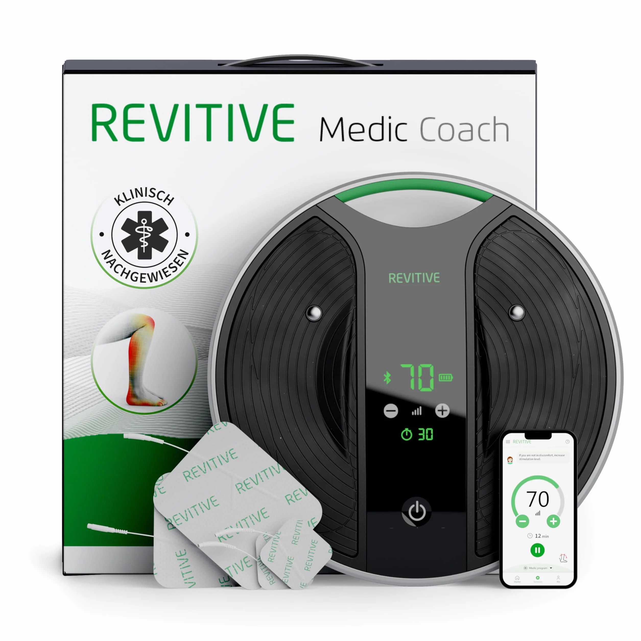 Nowszy i ulepszony trener Revitive Medic Coach z aplikacją do stymulatora krążenia krwi – maksymalna ulga w bólu nóg i kolan, teraz również z ukierunkowaną terapią na ból kolan
