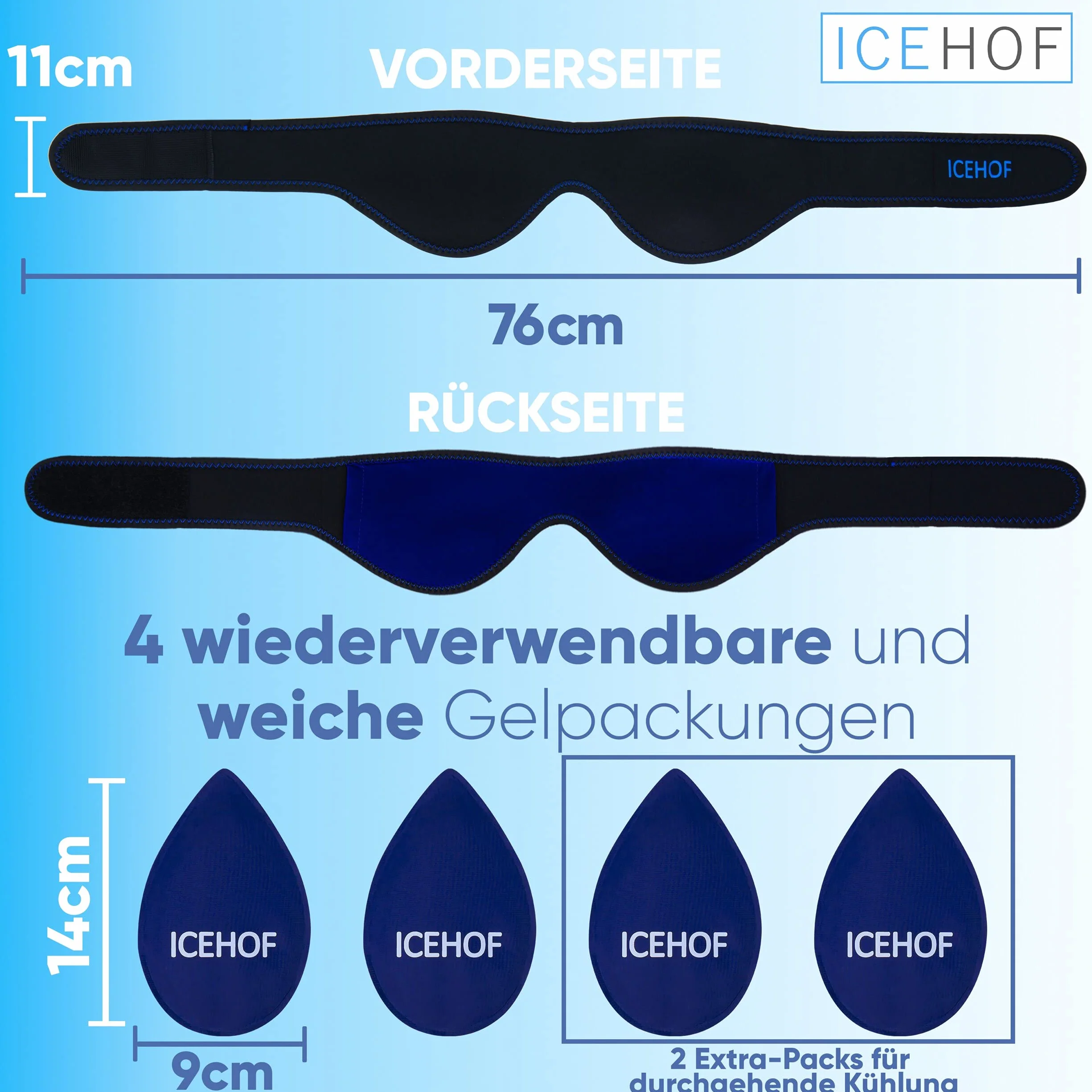 ICEHOF Podkładki chłodzące zęby mądrości (4x) - z miękką tkaniną dla lepszego chłodzenia po zębach, zestaw chłodzący do zębów mądrości - kompresja chłodząca do twarzy