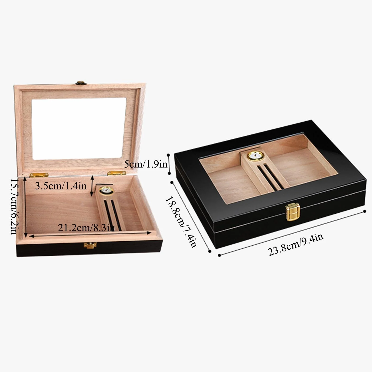 Cigar Humidor Box Cedar Wood Glass Top Humidor With Hygrometer & Humidifier & Divider Hold 15 Cigars For Men Women