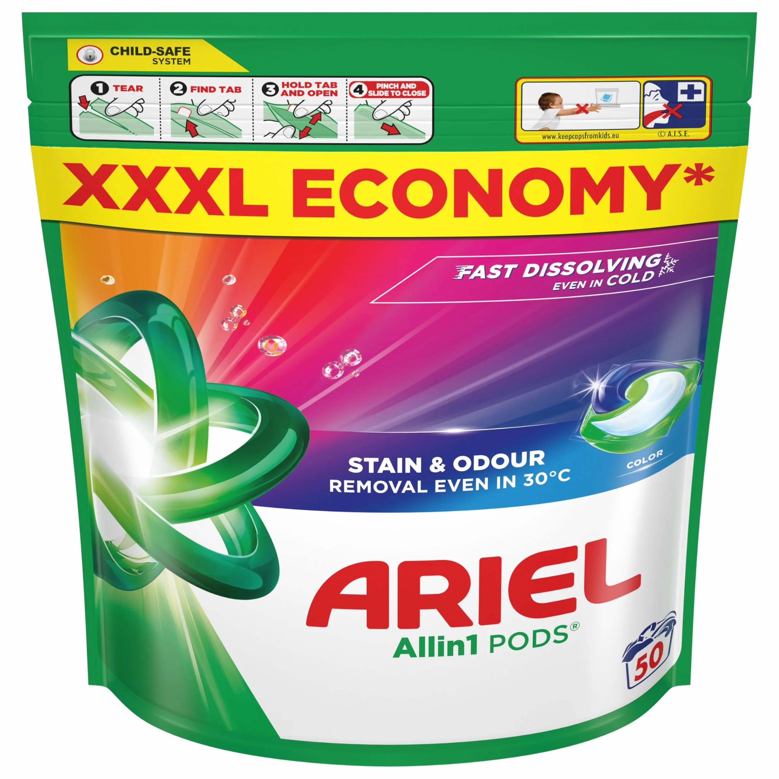 Ariel Allin1 PODS Kapsułki Kapsułki do prania ze środkiem piorącym w płynie, 50 prań, Color, Usuwają zabrudzenia