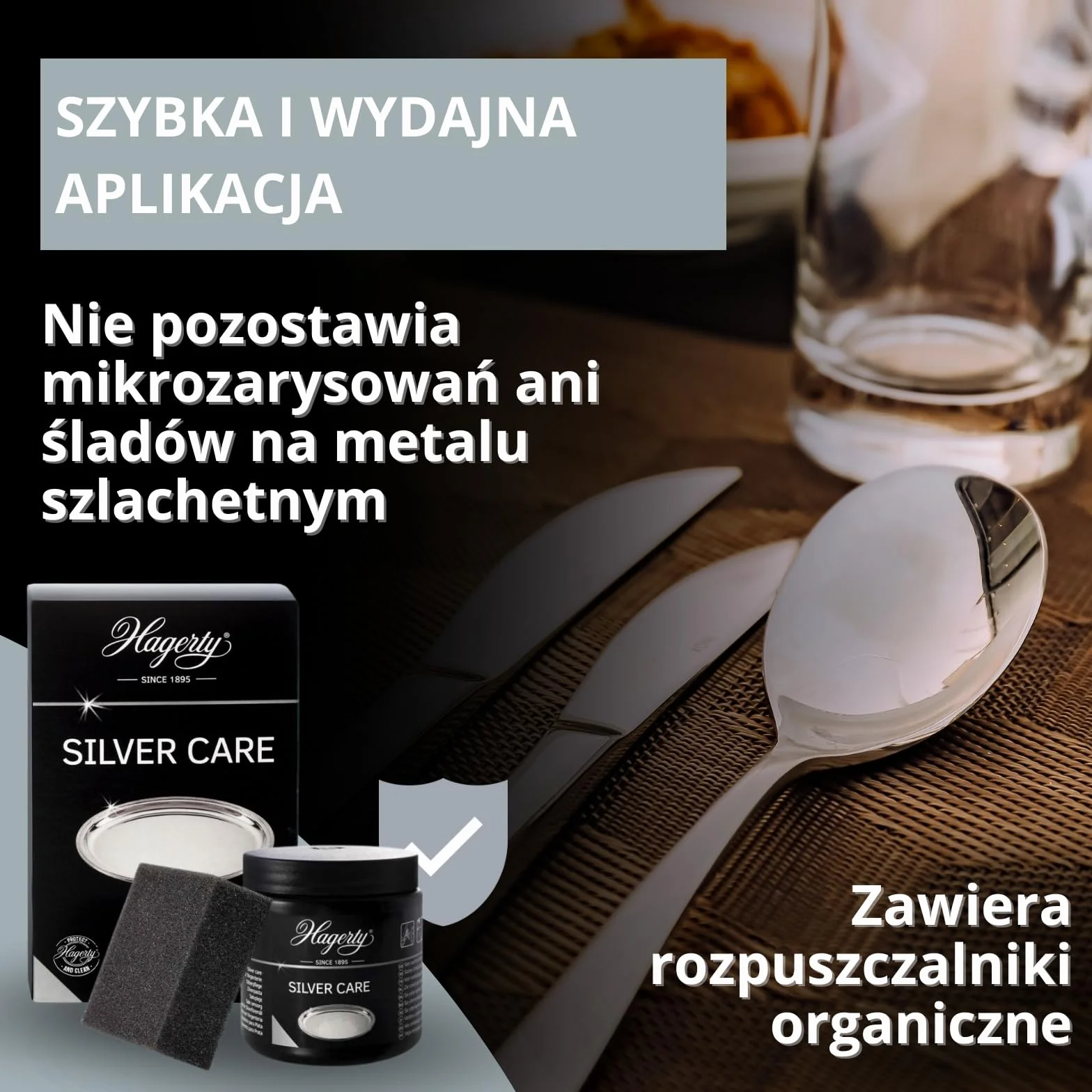 Hagerty Silver Care Pasta do srebra 185 g I Pasta polerująca do czyszczenia i pielęgnacji srebra i posrebrzanego metalu I Środek do czyszczenia srebra do srebrnych talerzy tac z nalotem I z gąbeczką