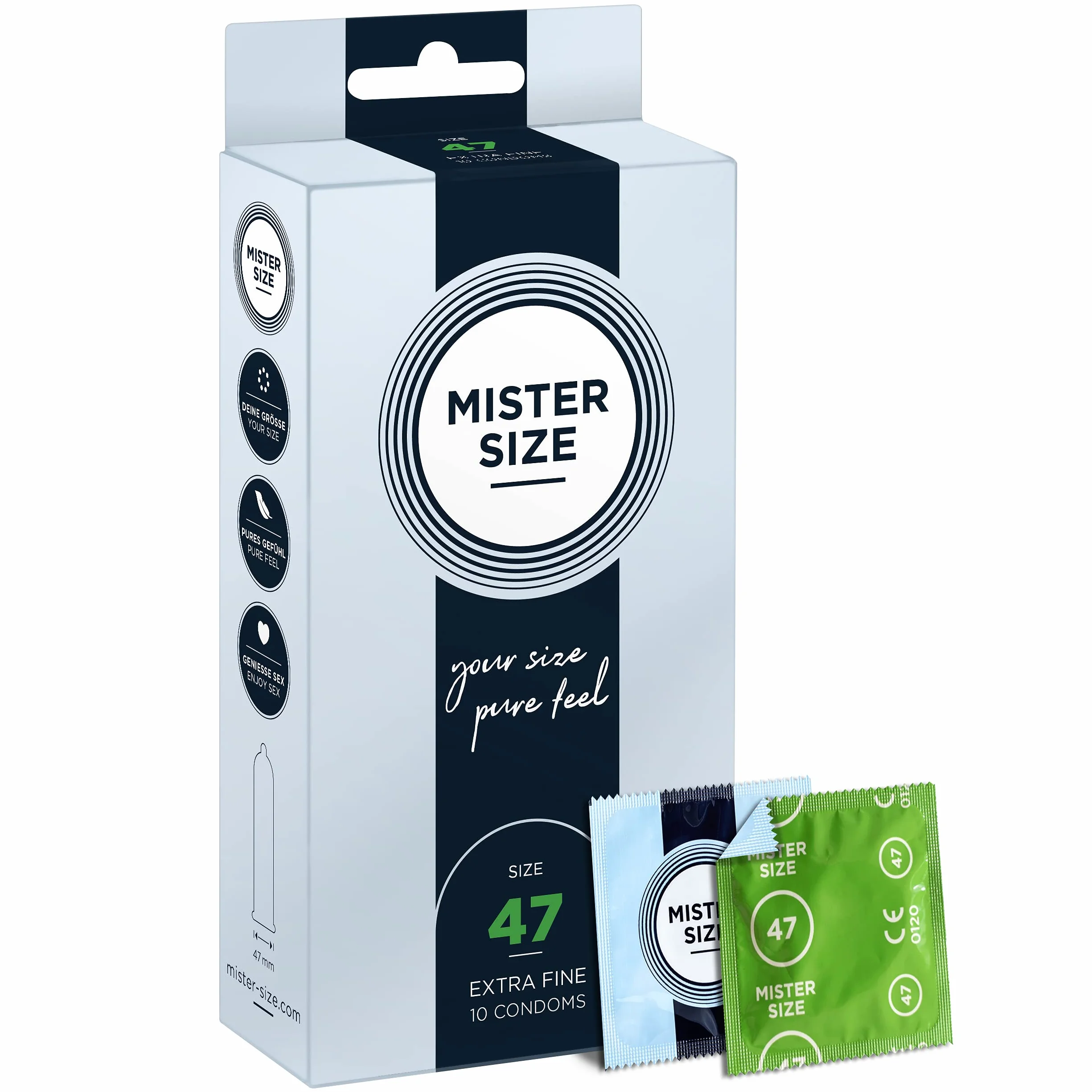 MISTER SIZE Prezerwatywy bardzo cienkie 47 mm 10 sztuk naturalny lateks rozmiar XS-S