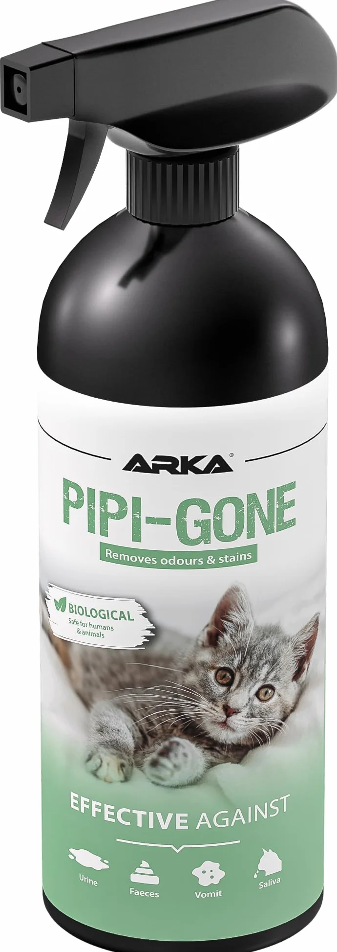 ARKA - PIPI-Weg Cat | Biologiczny środek do usuwania zapachów i czyszczenia plam na dywanie, kanapie, tapicerce i podłodze | Usuwa koci mocz, kał, wymiociny i ślinę | Zawartość: 750ml