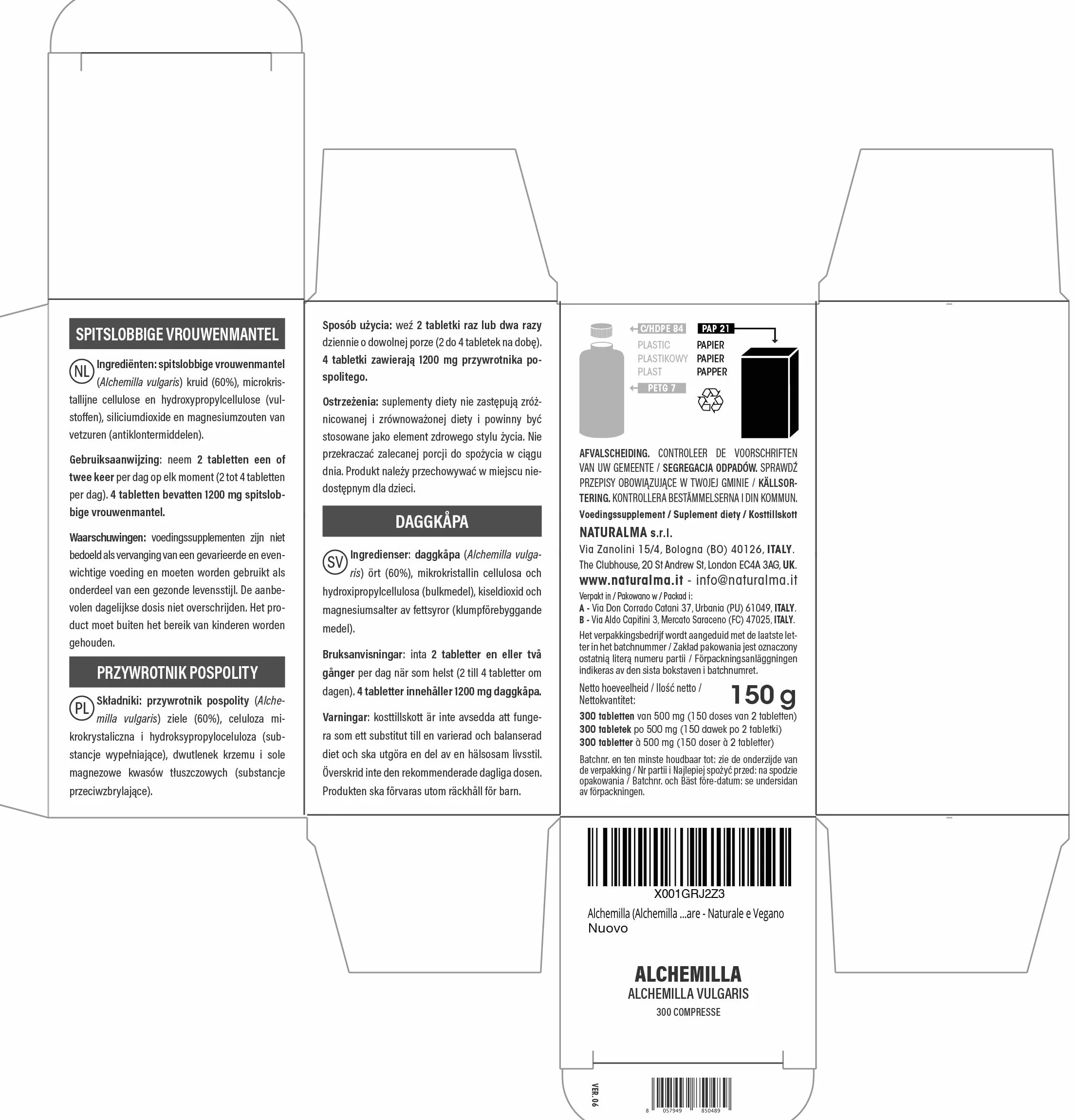 Przywrotnik pospolity (Alchemilla vulgaris) ziele Naturalma - 150 g - 300 tabletek - Suplement diety - Naturalne i Wegańskie