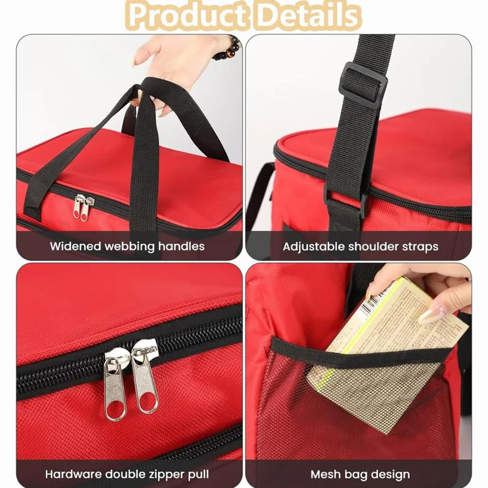 Torba pierwszej pomocy, pusta torba medyczna, 14 l, podróżna apteczka pierwszej pomocy z uchwytem/paskiem na ramię, wodoodporna, do podróży, łatwo dostępna (czerwona)