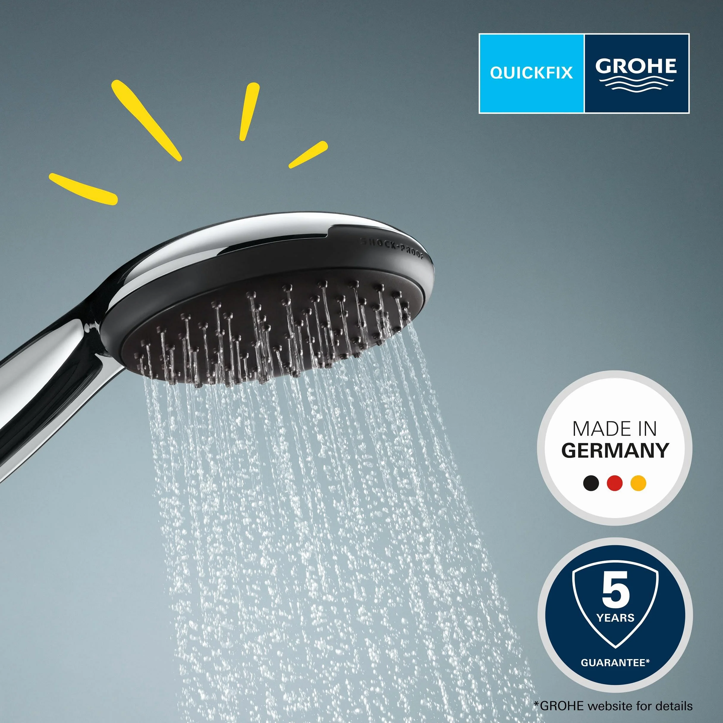Grohe Vitalio 27940001 słuchawka prysznicowa, oszczędzająca wodę 9 l na min (1 rodzaj strumienia, standardowe przyłącze, silikonowy pierścień chroni przed upadkiem), okrągła, chromowana