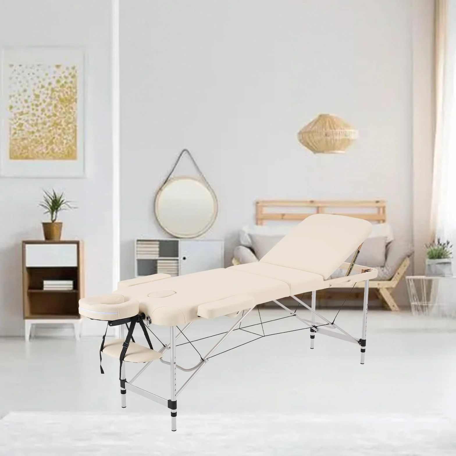 YOUNIKE Profesjonalny składany stół do masażu 3 strefy aluminiowy kosmetyk łóżko do masażu stół estetyczny przenośny tatuaż ze spa salon piękności tatuaż do domu w pełni akcesoria beżowy