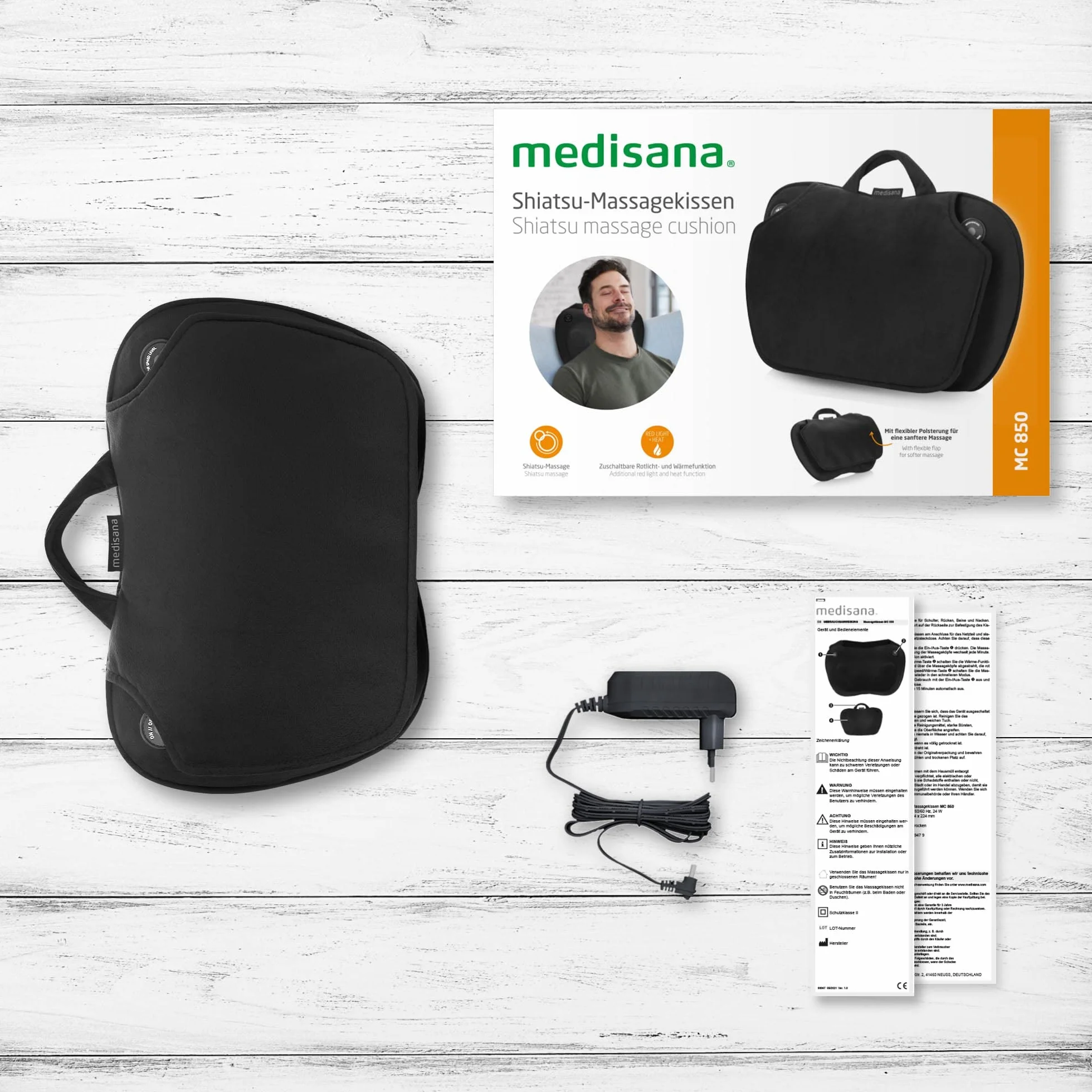 Medisana MC 850 poduszka do masażu Shiatsu z ogrzewaniem, 4 głowice, czerwone światło
