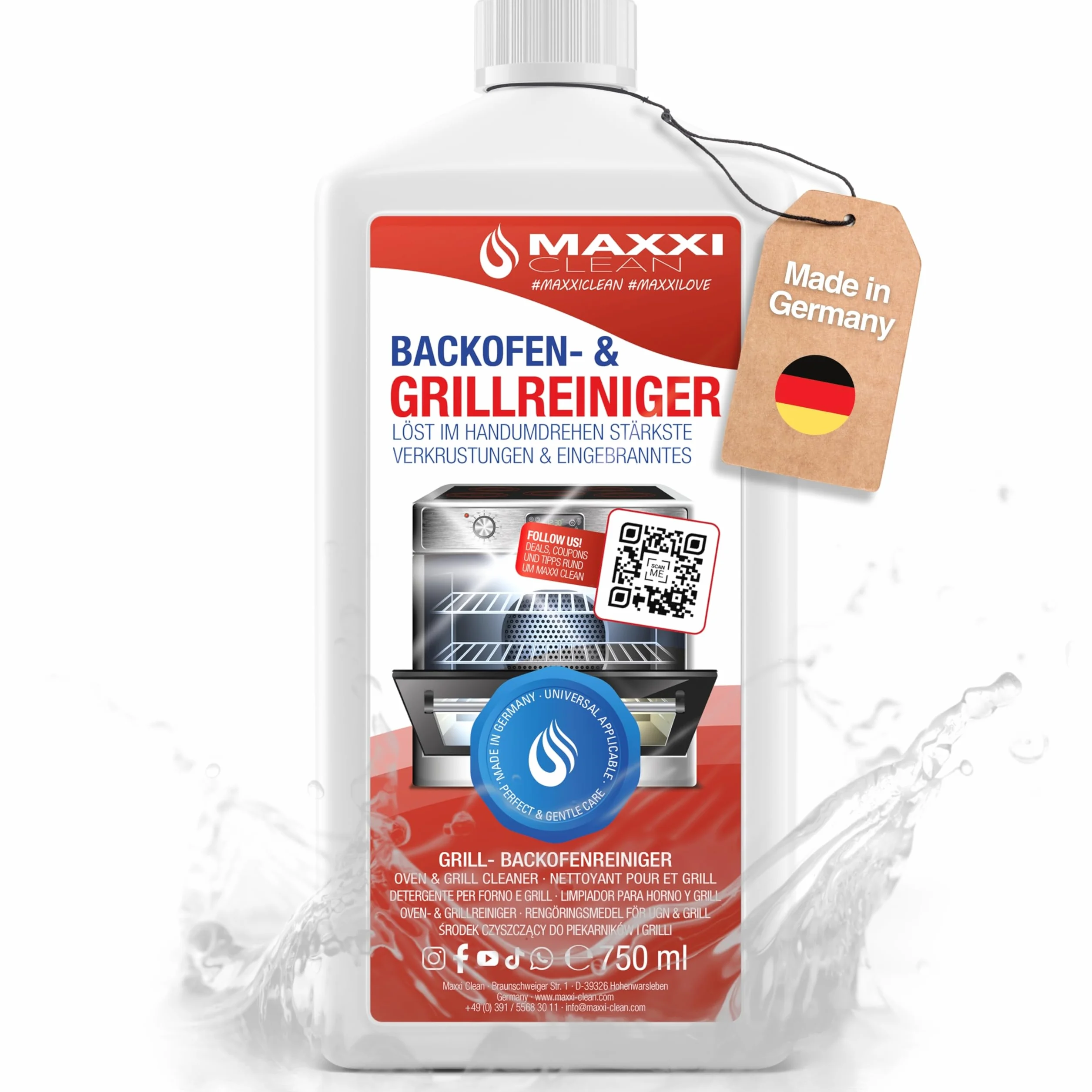 MAXXI CLEAN | Ekstra mocny środek do czyszczenia piekarników i grillów | 750 ml żelowej pasty | samoczynnie działający środek czyszczący i odtłuszczający | do kuchenek i grillów