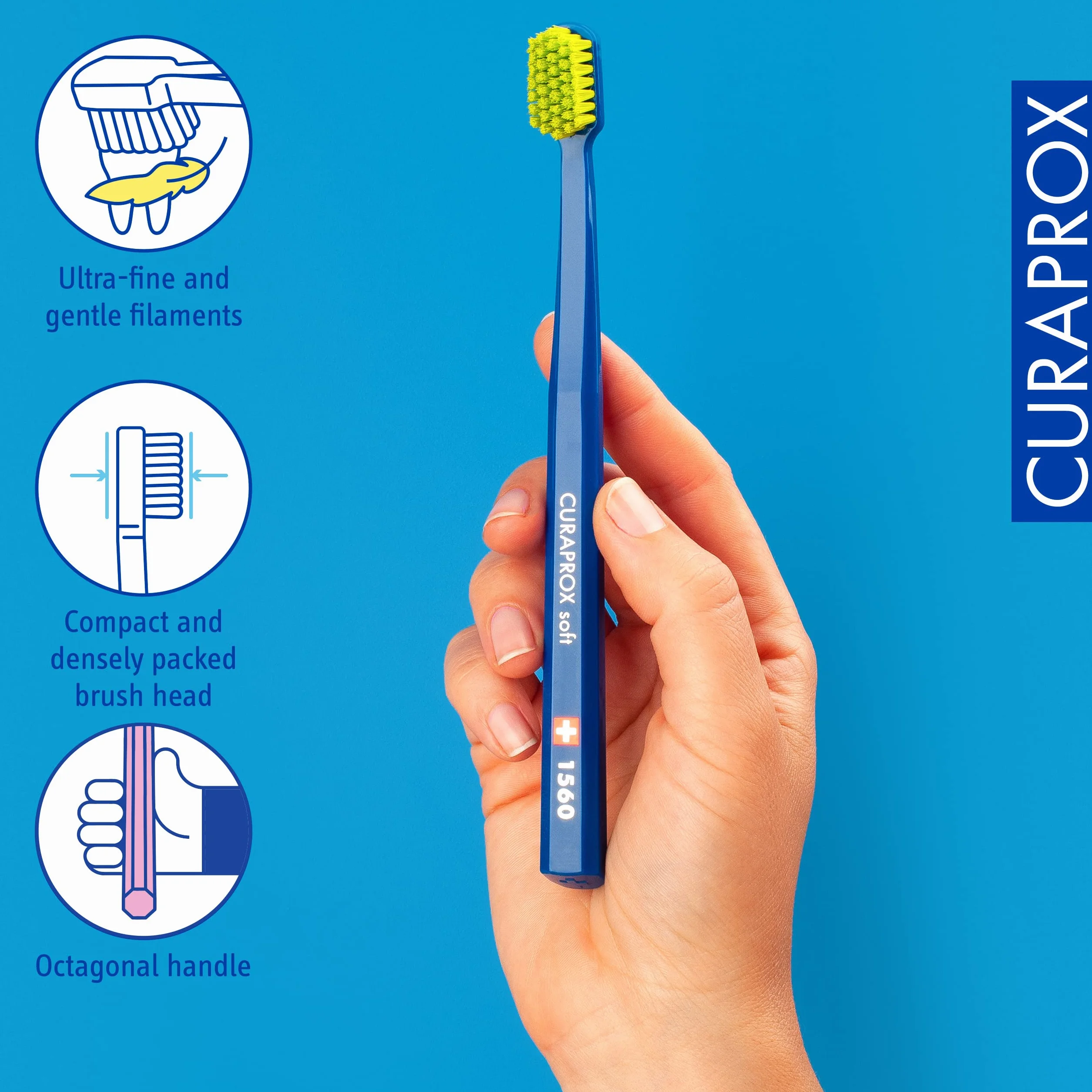 Curaprox CS 1560 Miękka Szczoteczka Do Zębów-mocniejsze szczotkowanie/delikatne usuwanie płytki nazębnej dla dorosłych/pojedyncze opakowanie – Losowy kolor/Made in Switzerland