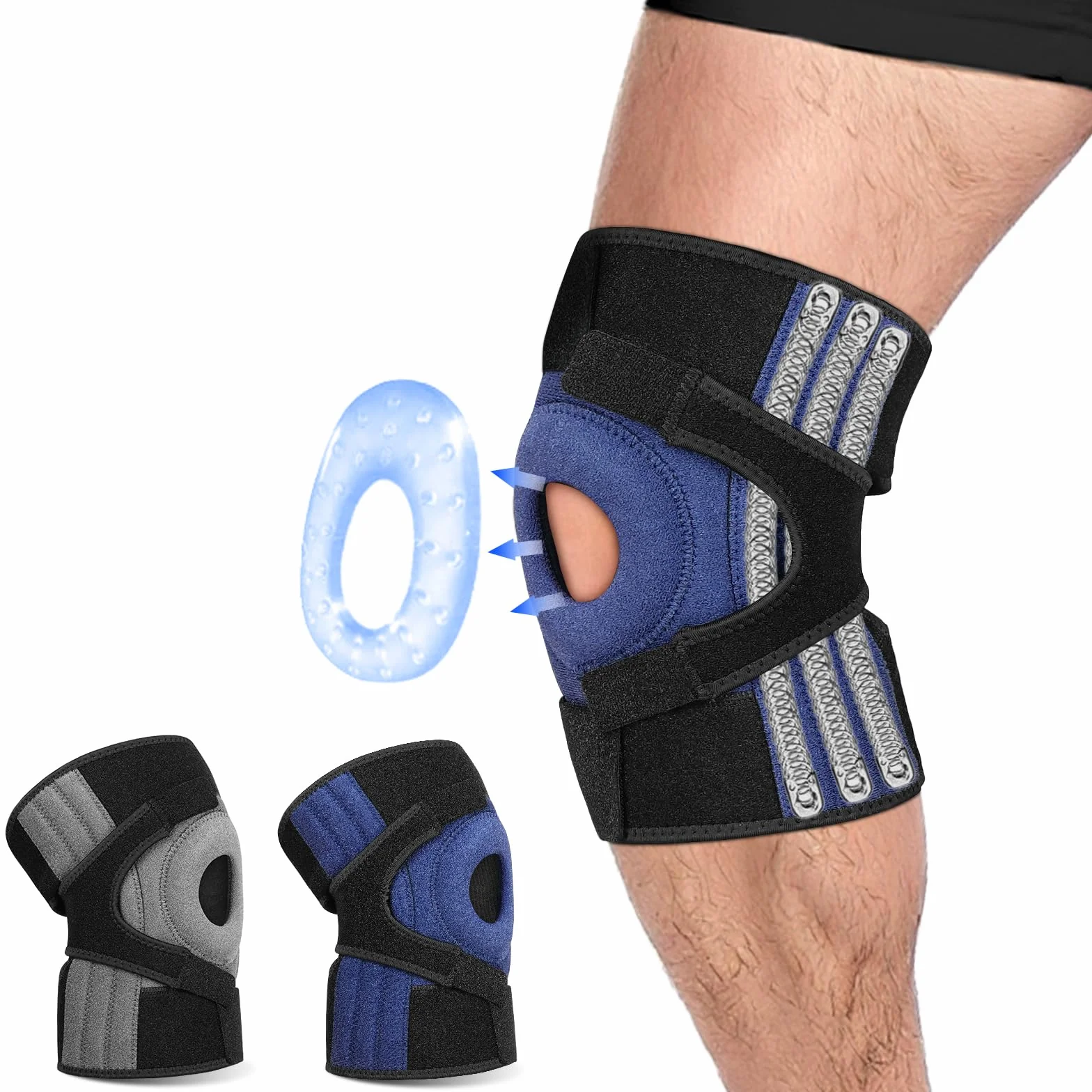 Bandaż na kolano dla kobiet i mężczyzn, regulowany stabilizator kolan z sześcioma stabilizatorami i bandażem kompresyjnym 360°, ortopedyczne podparcie kolana, bandaż sportowy na kolana do