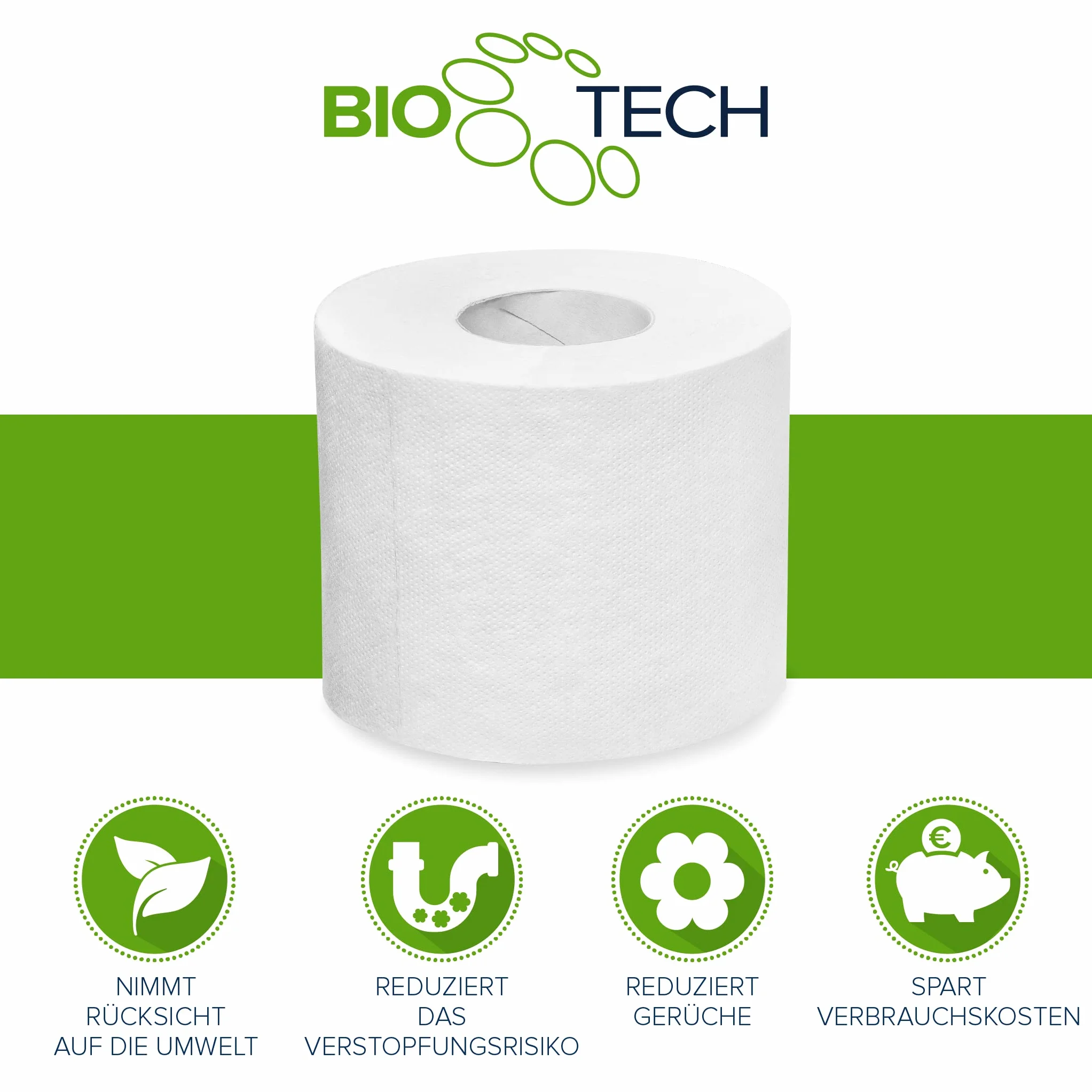 Papernet Bio Tech 407569 2-warstwowy papier toaletowy, 8 opakowań z 12 pojedynczo zapakowanymi rolkami, każda po 165 arkuszy, 11 x 9,5 cm, długość rolki 18,1 m, średnica 10 cm, papier toaletowy,