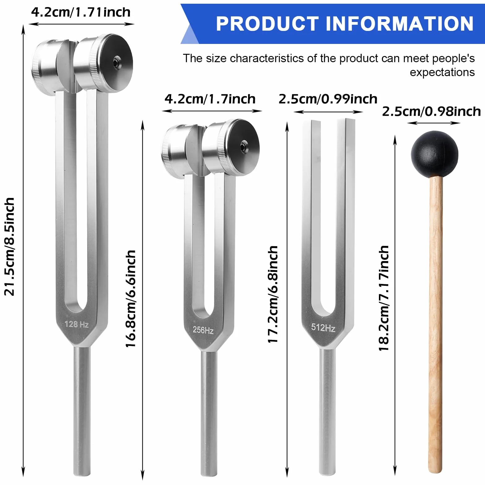 Zestaw kamertonów WANDGU: 3 kamertony 128 Hz, 256 Hz, 512 Hz, zestaw kamertonów z młotkiem + torebka z tkaniny, kamertony Instrument oferuje dokładny zakres częstotliwości dla terapii dźwiękiem