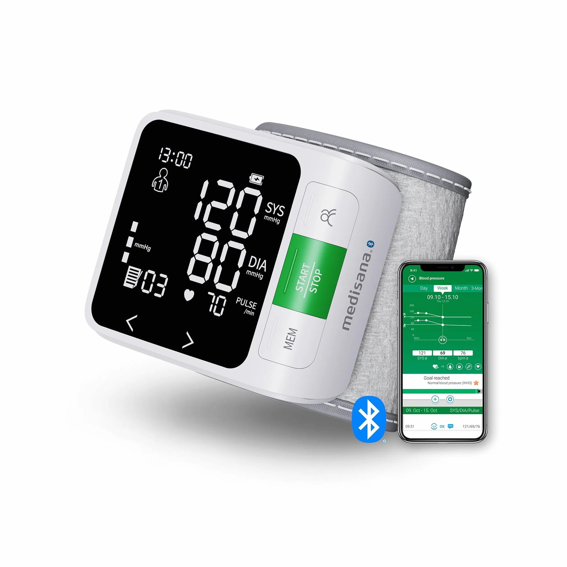medisana BW 360 connect ciśnieniomierz nadgarstkowy, monitor ciśnienia krwi i pulsu z aplikacją Bluetooth, skalą sygnalizacji świetlnej i funkcją pamięci, z pudełkiem do przechowywania