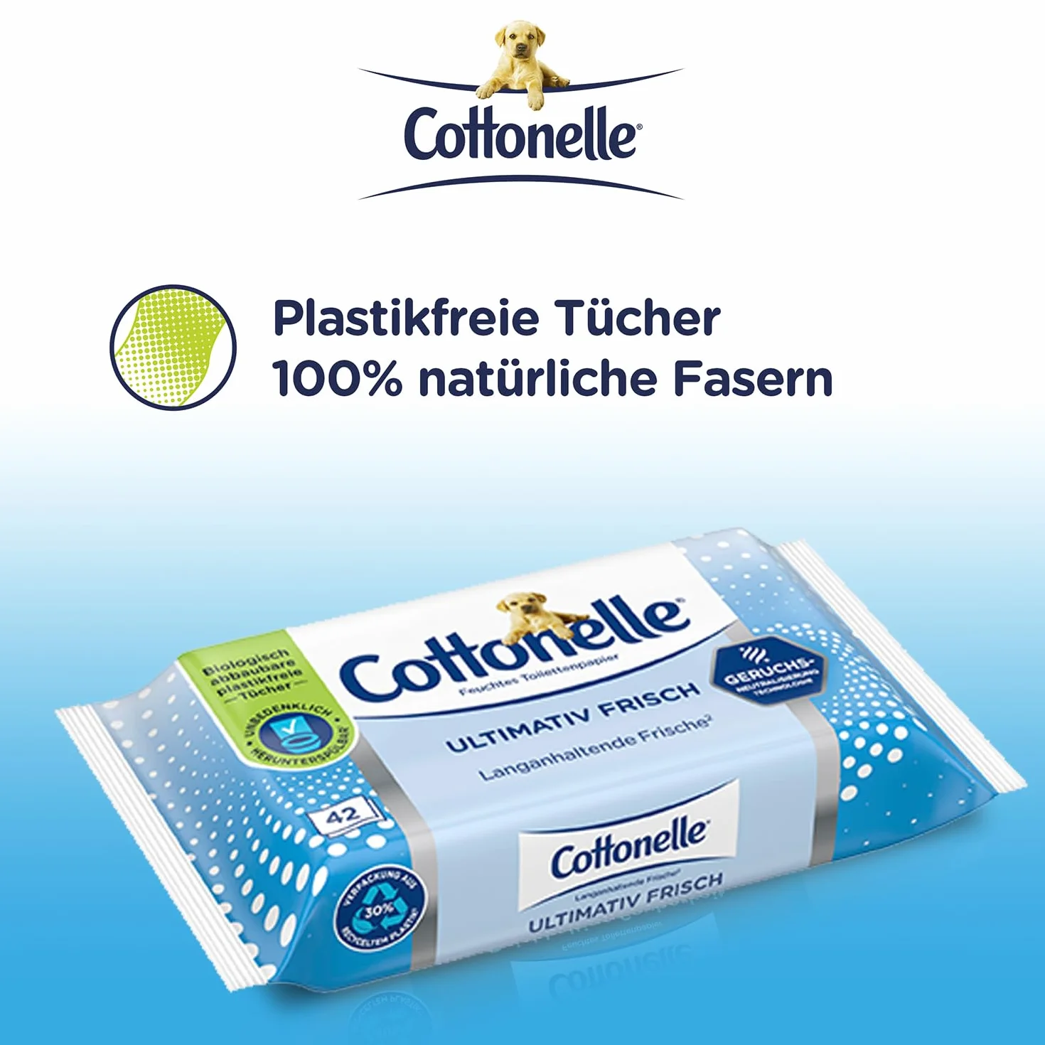 Cottonelle® Ultimativ świeżo wilgotne ściereczki toaletowe – biodegradowalne, technologia DEODYCYLX™, delikatne dla skóry, 12 opakowań po 42 chusteczki, bez alkoholu i barwników