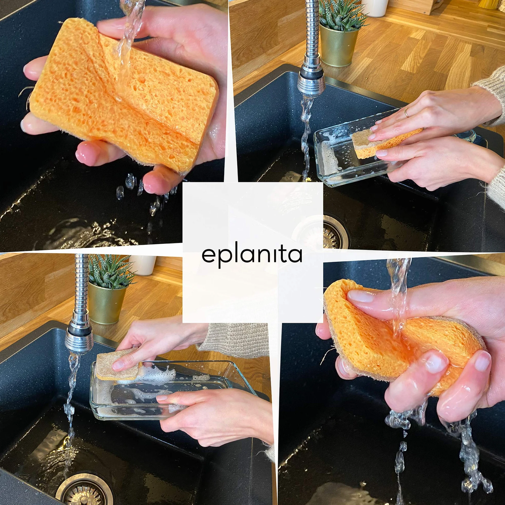 eplanita Naturalne gąbki z celulozy i sizal (opakowanie 6 sztuk) bio gąbka do czyszczenia, gąbka kuchenna, gąbka do mycia naczyń, biodegradowalna, przyjazna dla środowiska, wielokrotnego użytku i trwała