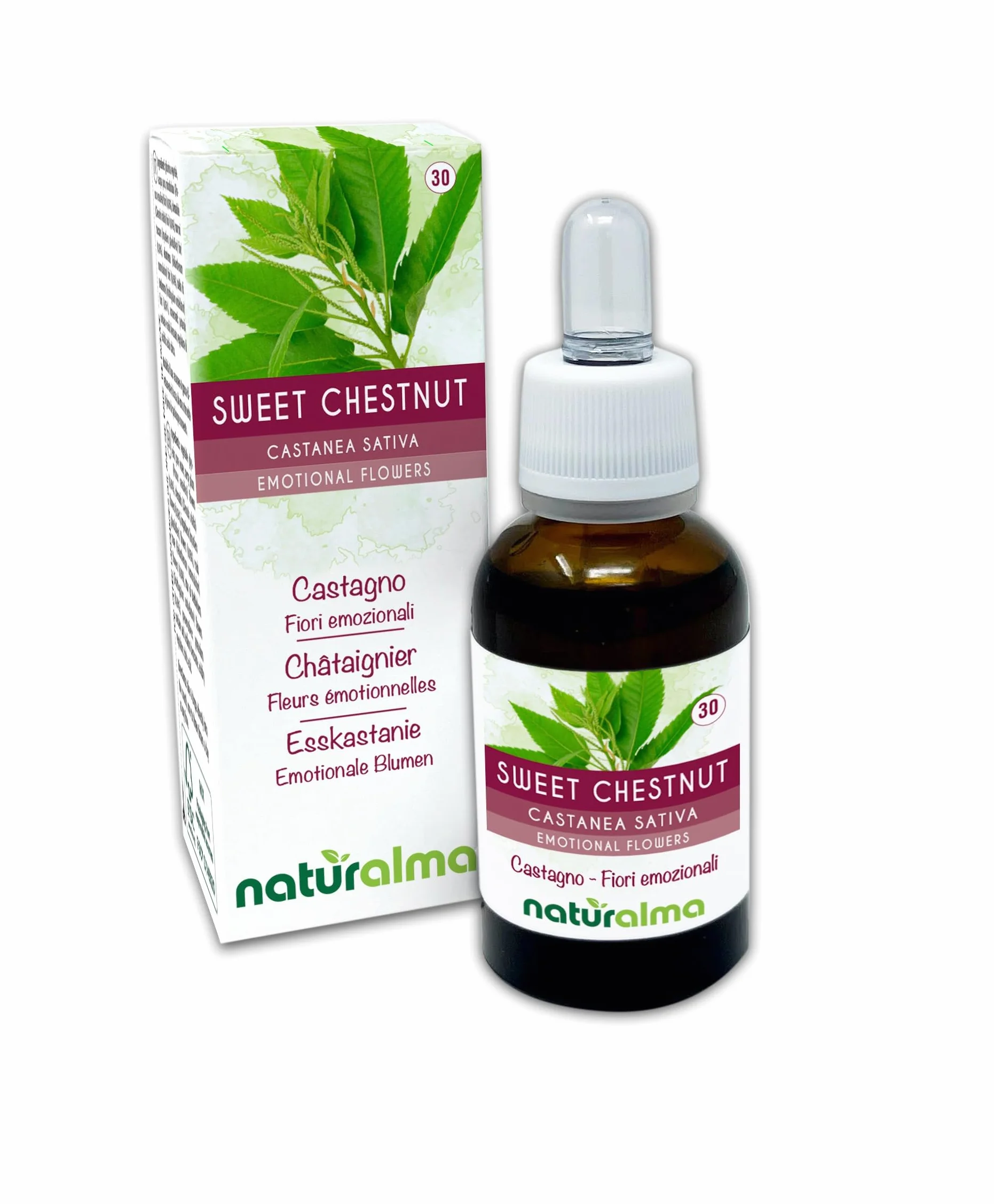 Naturalma Krople 30 ml Płynny ekstrakt bezalkoholowy Esencje kwiatowe Wegański Kasztan jadalny Castanea sativa