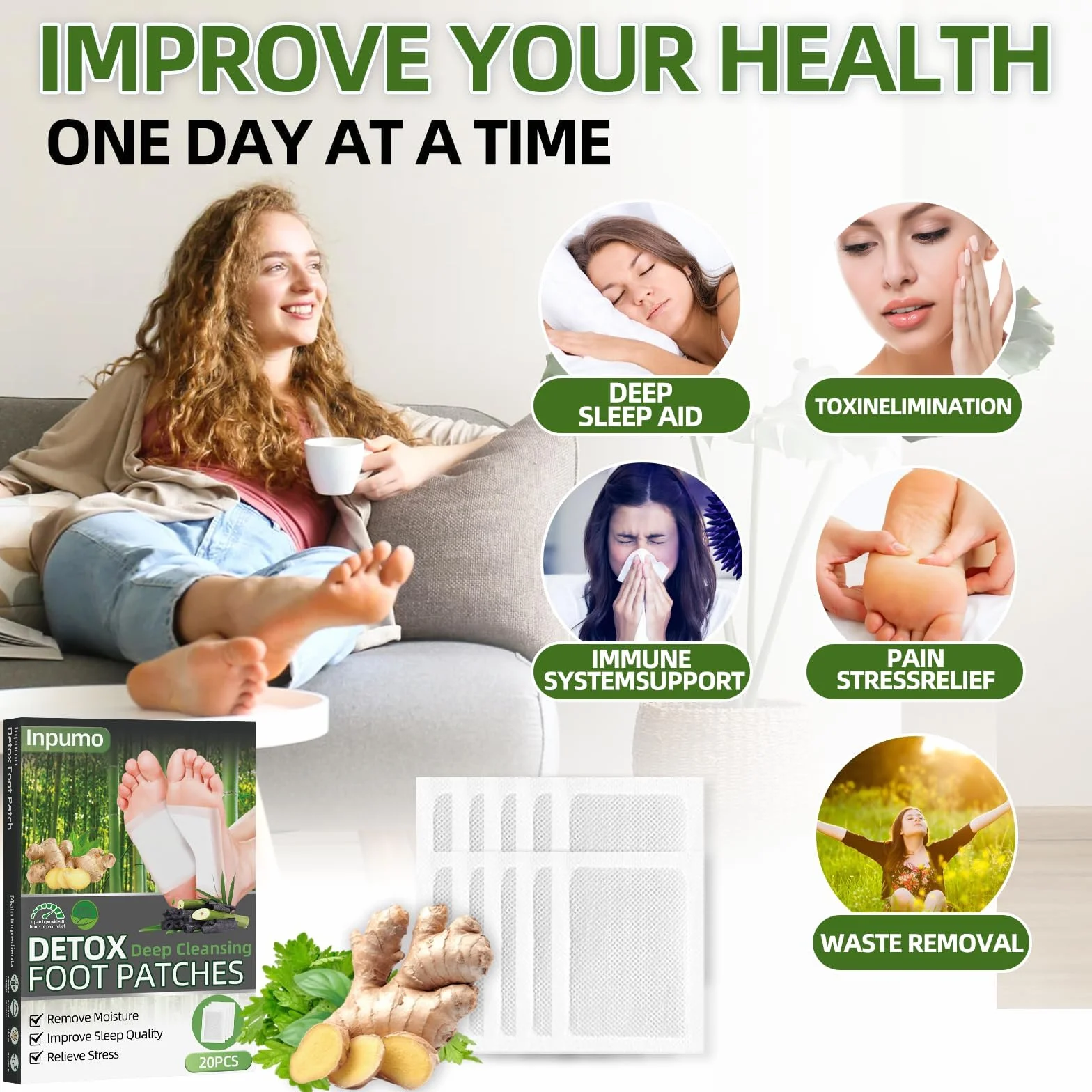 Plastry na stopy Detox, 20 szt. naturalnych składników, plastry na stopy do usuwania toksyn, głębokiego oczyszczania, łagodzenia stresu ciała, poprawy jakości snu, poprawy krążenia krwi