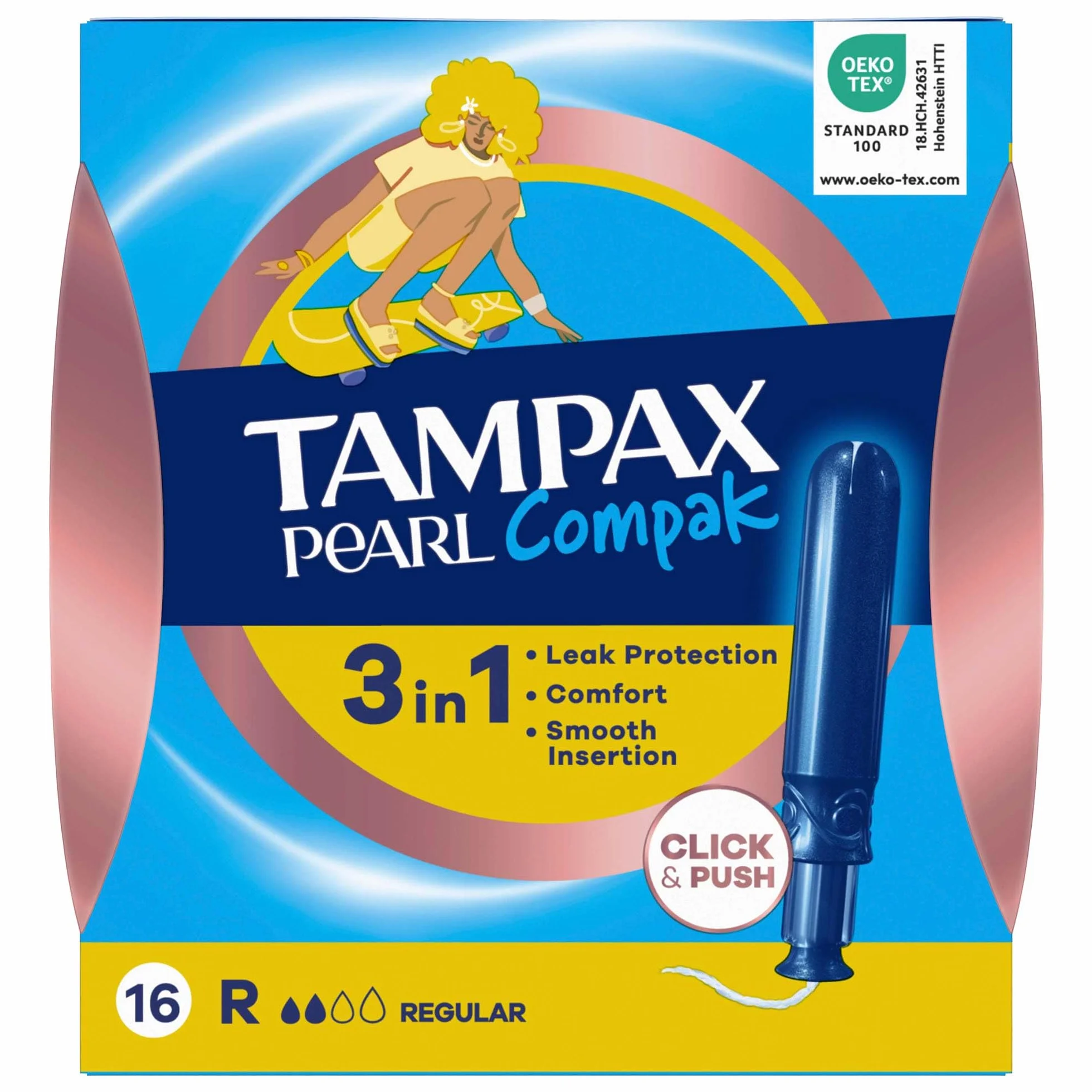 Tampax Pearl Compak zwykłe tampony z aplikatorem X 16, połączenie komfortu, ochrony i dyskrecji Tampax N°1