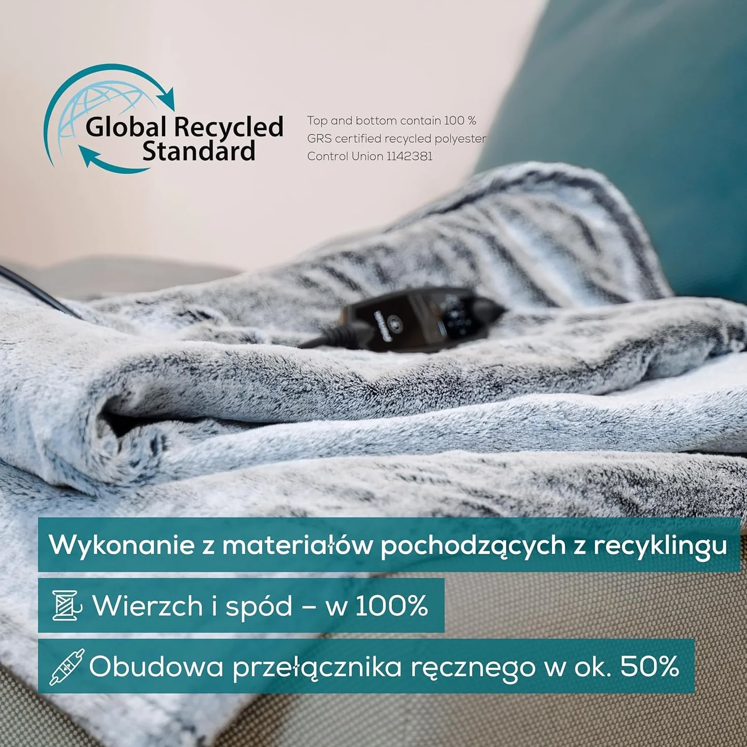 Beurer HD 75 Nordic Grey koc rozgrzewający 180 x 130 cm 6 ustawień temperatury automatyczne wyłączanie