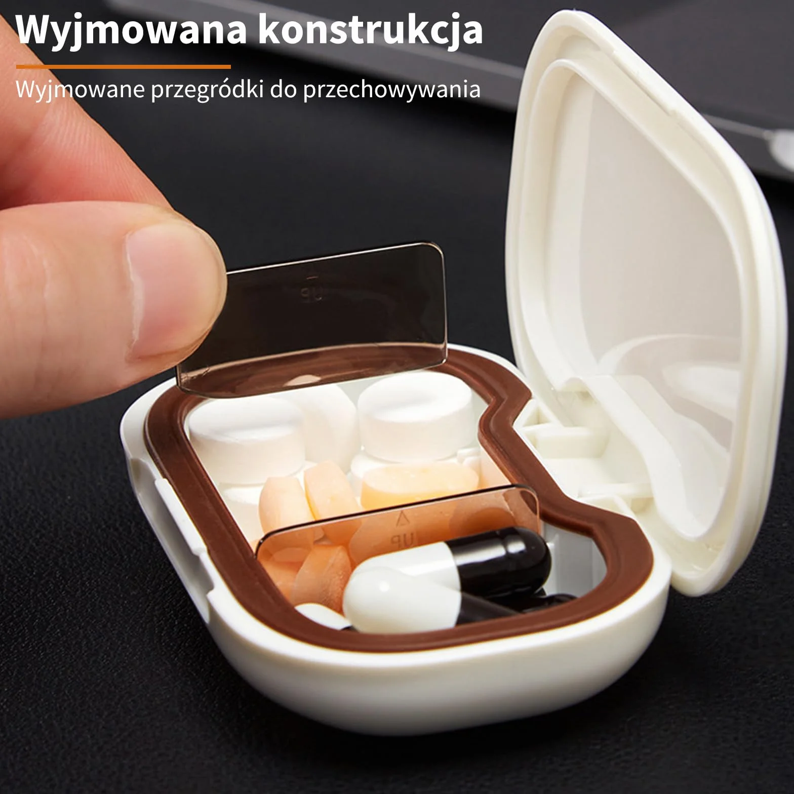 ONTERATE Małe Pudełko na Tabletki, 3 Komorowe Etui na Tabletki do Torebki, Wyjmowany Organizer Podróżny na Tabletki, Wodoodporny Mini Pojemnik na Tabletki, Organizer na Leki i Witaminy (Czarny)