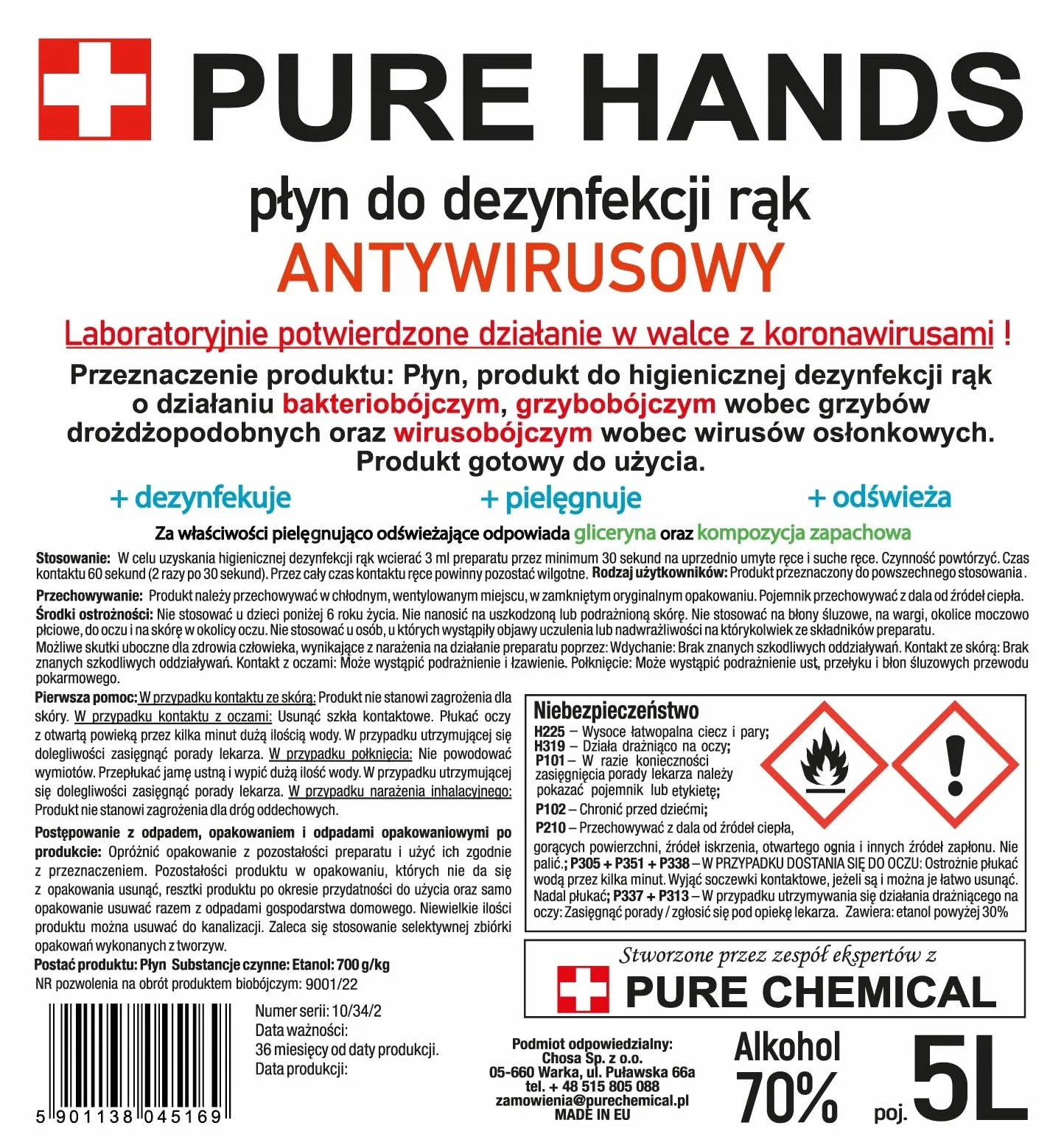 Płyn Do Dezynfekcji Rąk Pure Hands 70% 5L