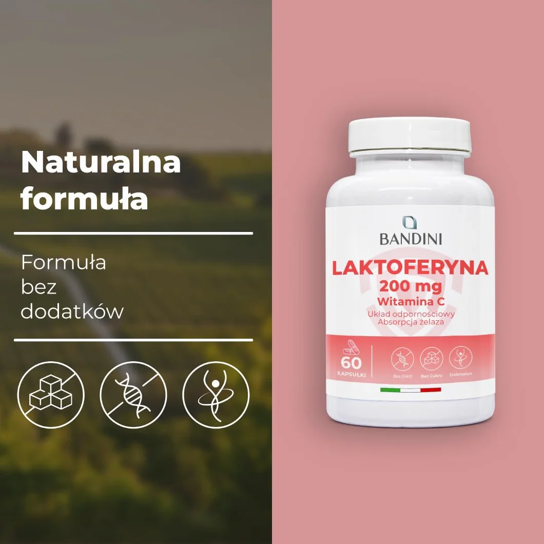 Bandini LATTOFERRINE 200 Immuno 200 MG laktoferyny 60 kapsułek Suplement diety z witaminą C