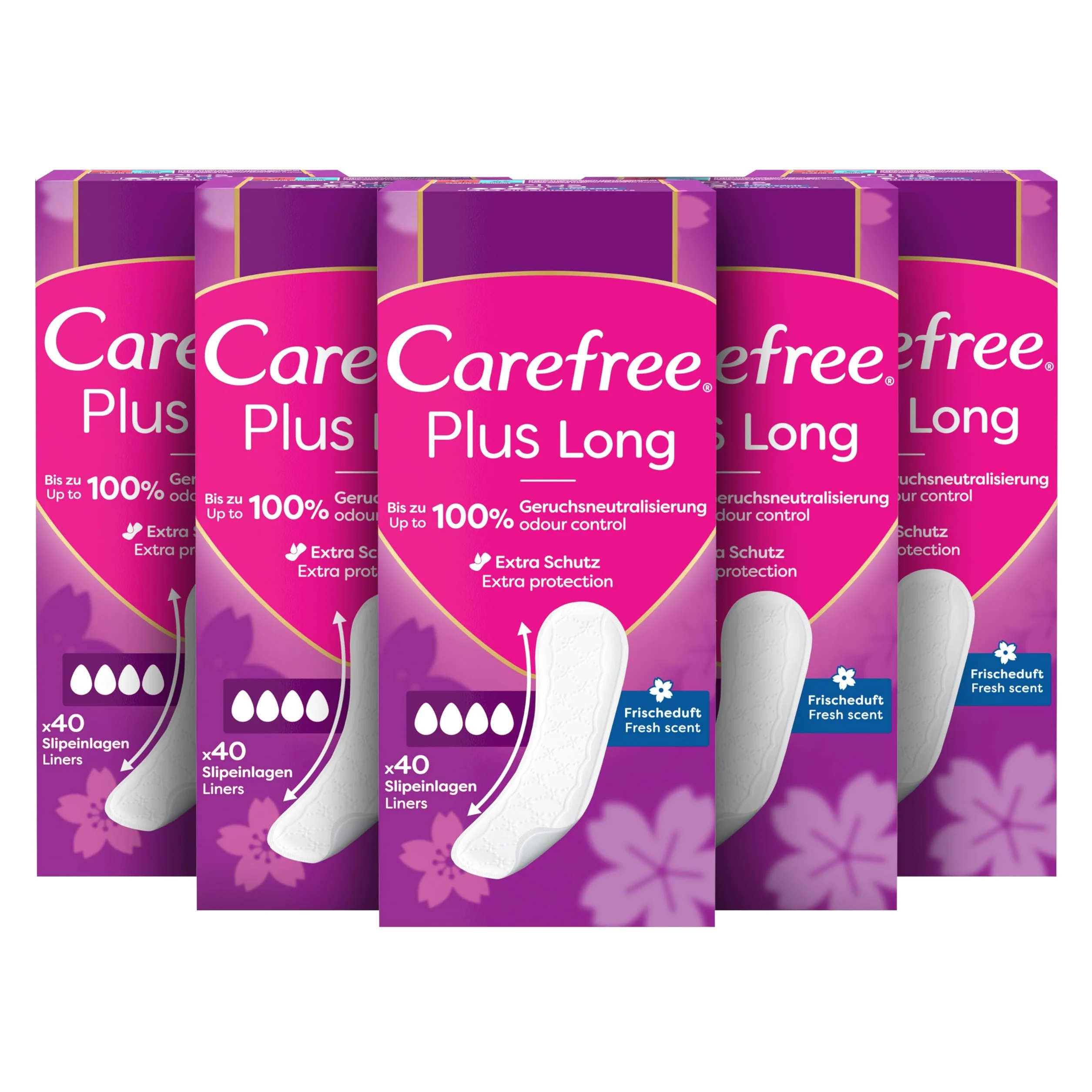 Carefree Wkładki Plus Long świeży zapach 5x40 sztuk super chłonne