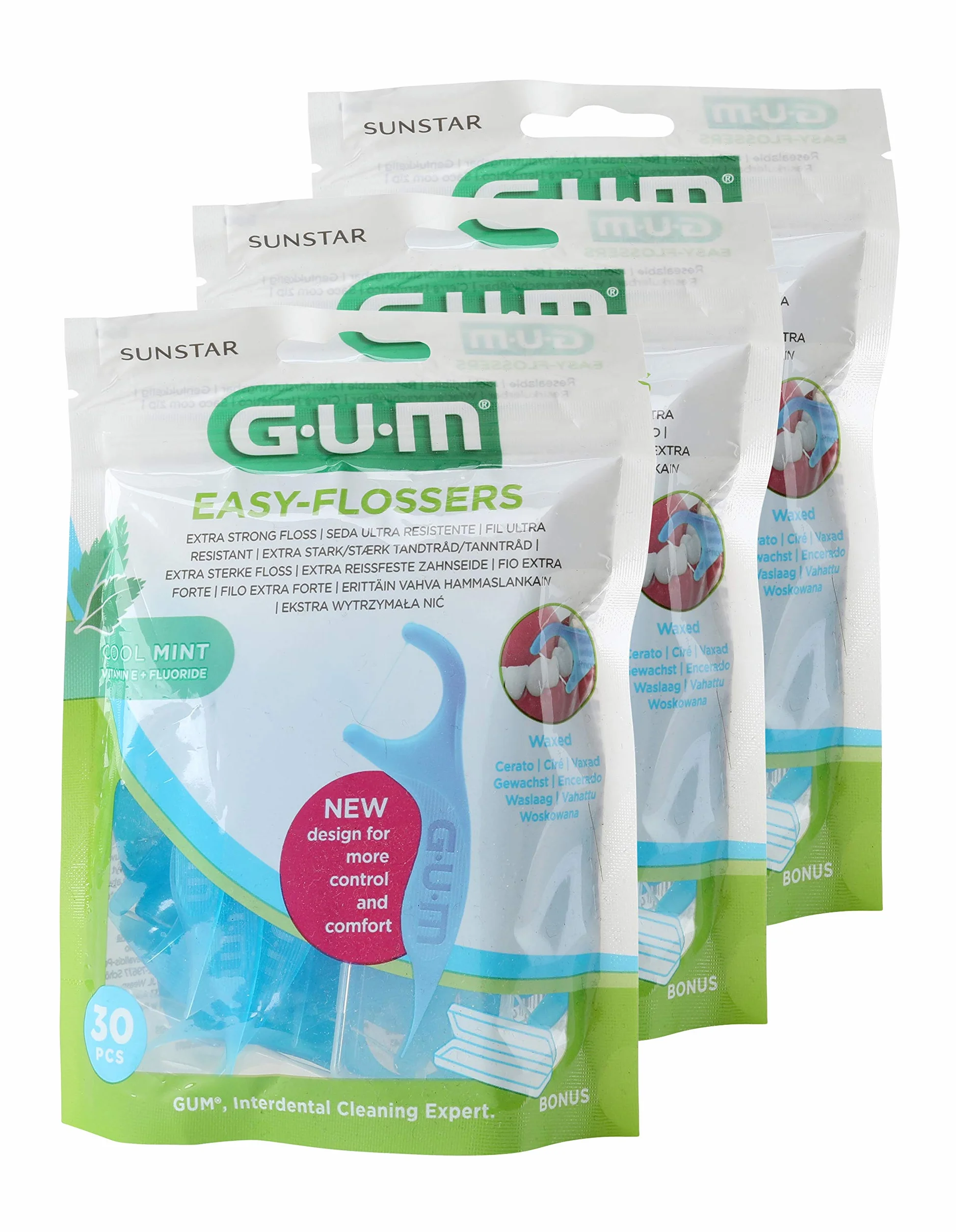 GUM Easy Flosser nić dentystyczna z uchwytem, 30 sztuk, opakowanie ekonomiczne (3 x 30 sztuk)
