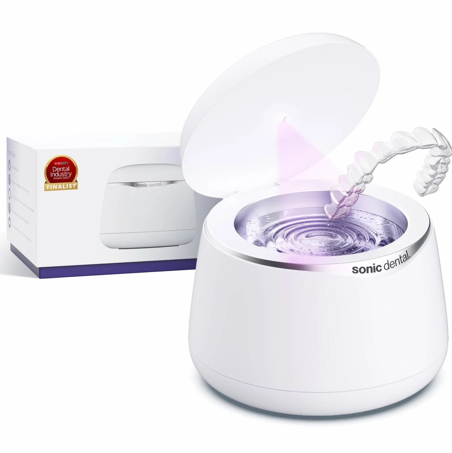 Sonic Pro Dental Cleaning Pod, 43kHz Ultrasonic Retainer Cleaner Machine for Dentures, Mouthguards, Braces, Aligners, Toothbrush Heads, Jewellery & All Dental Appliances (Pearl White)