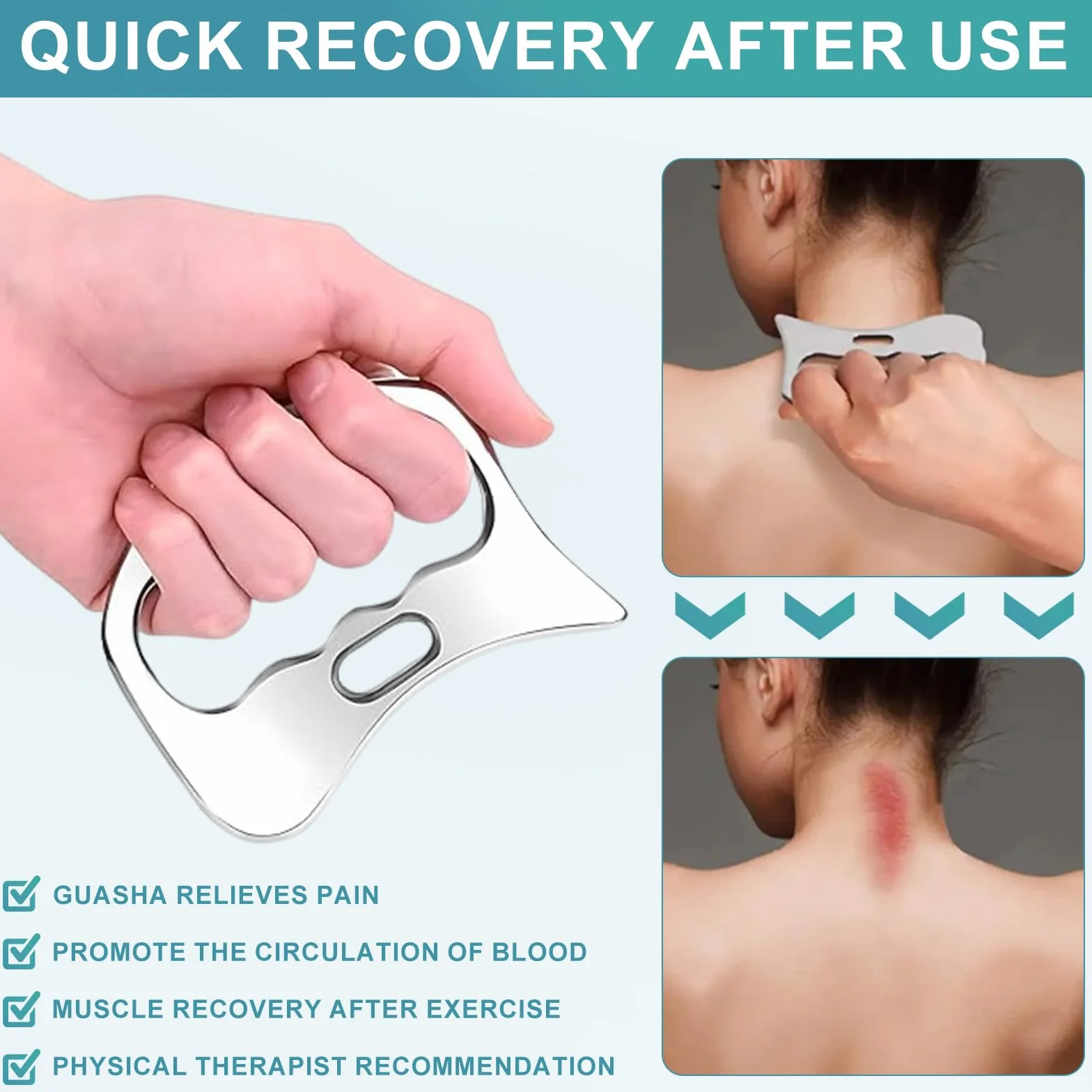 Gua Sha Stal Nierdzewna 2 w 1 - Narzędzie do Masowania Gua Sha, Zestaw do Rollowania Mięśni i Fascii, Terapia Fizyczna na Plecy, Nogi, Twarz, Relaksacja Mięśni i Uśmierzanie Bólu