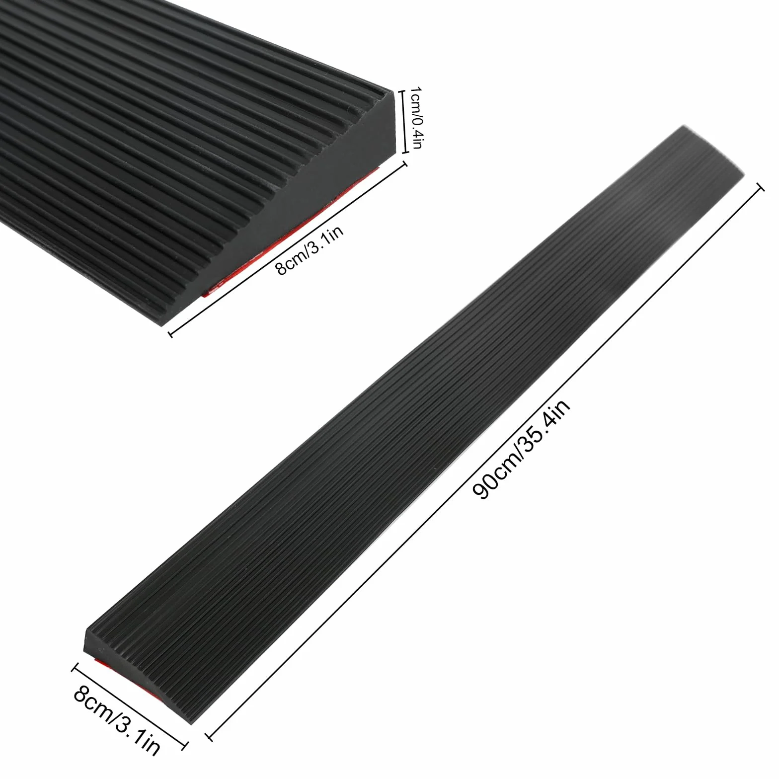 Rampa progowa do drzwi, 900 x 80 x (10-30) mm, gumowa rampa najazdowa, obciążenie 800 kg, do wózków inwalidzkich, wózków dziecięcych, chodzików lub skuterów elektrycznych, wysokość 1 cm