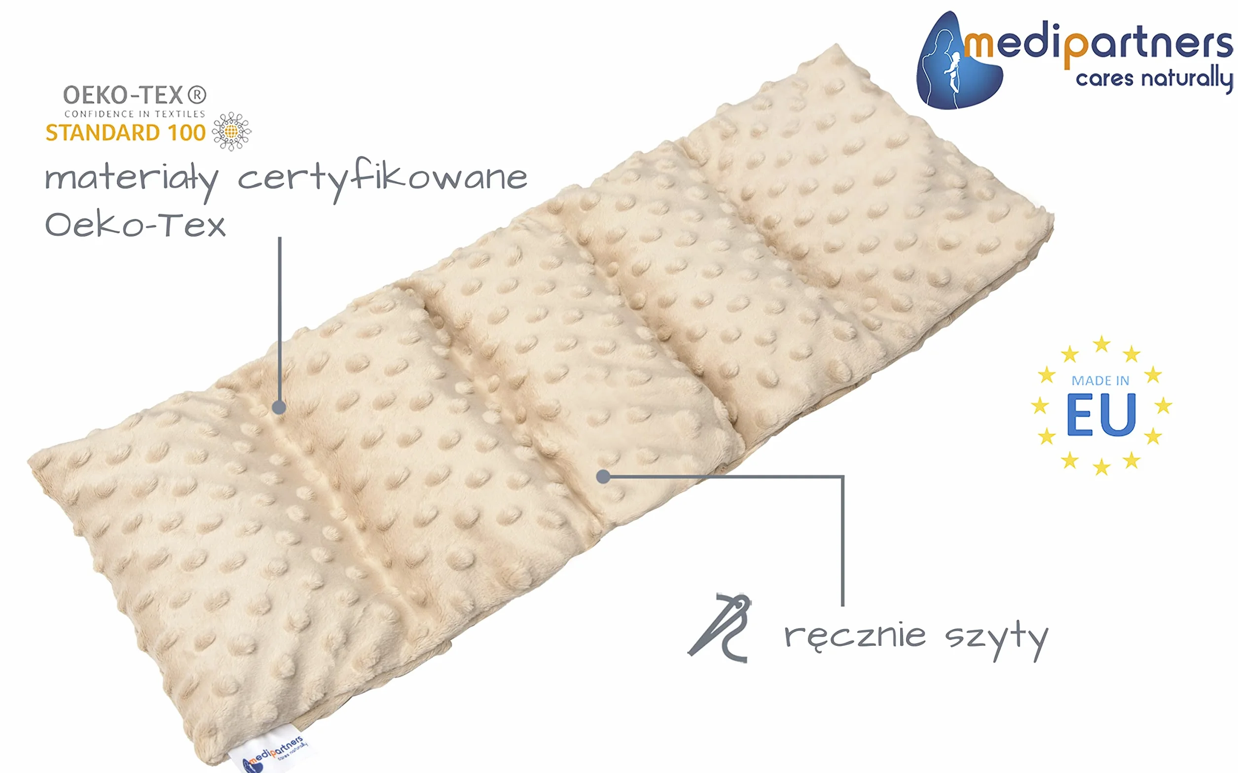 Termofor z pestek wiśni 5 Komorowy 800g 60x20cm Minky Terapia ciepłem/zimnem Wyjmowana poszewka Beż