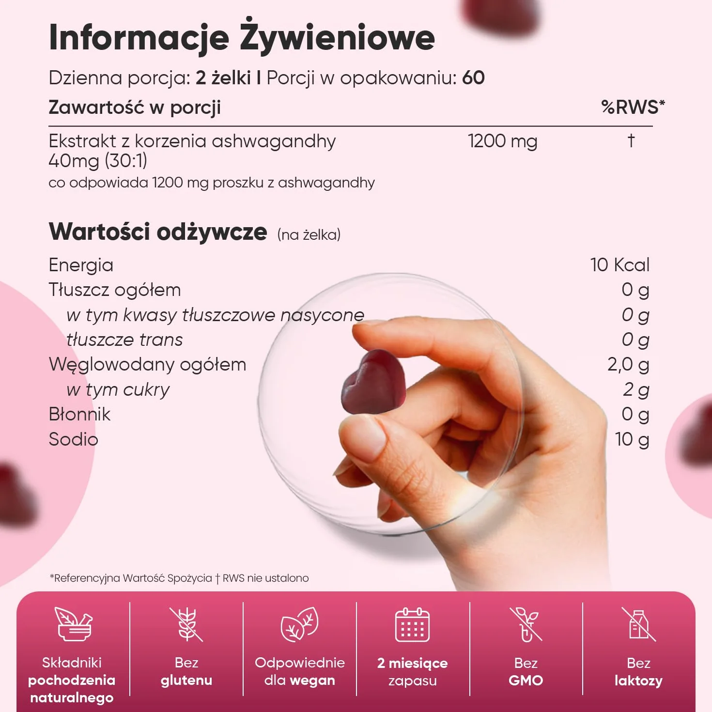 Ashwagandha Żelki 1200 mg – 120 wegańskich żelek o smaku malinowym – pyszne i wygodne – Ajurwedyjski suplement z Withania Somnifera, bez glutenu, bez laktozy, bez GMO, zapas na 2 miesiące
