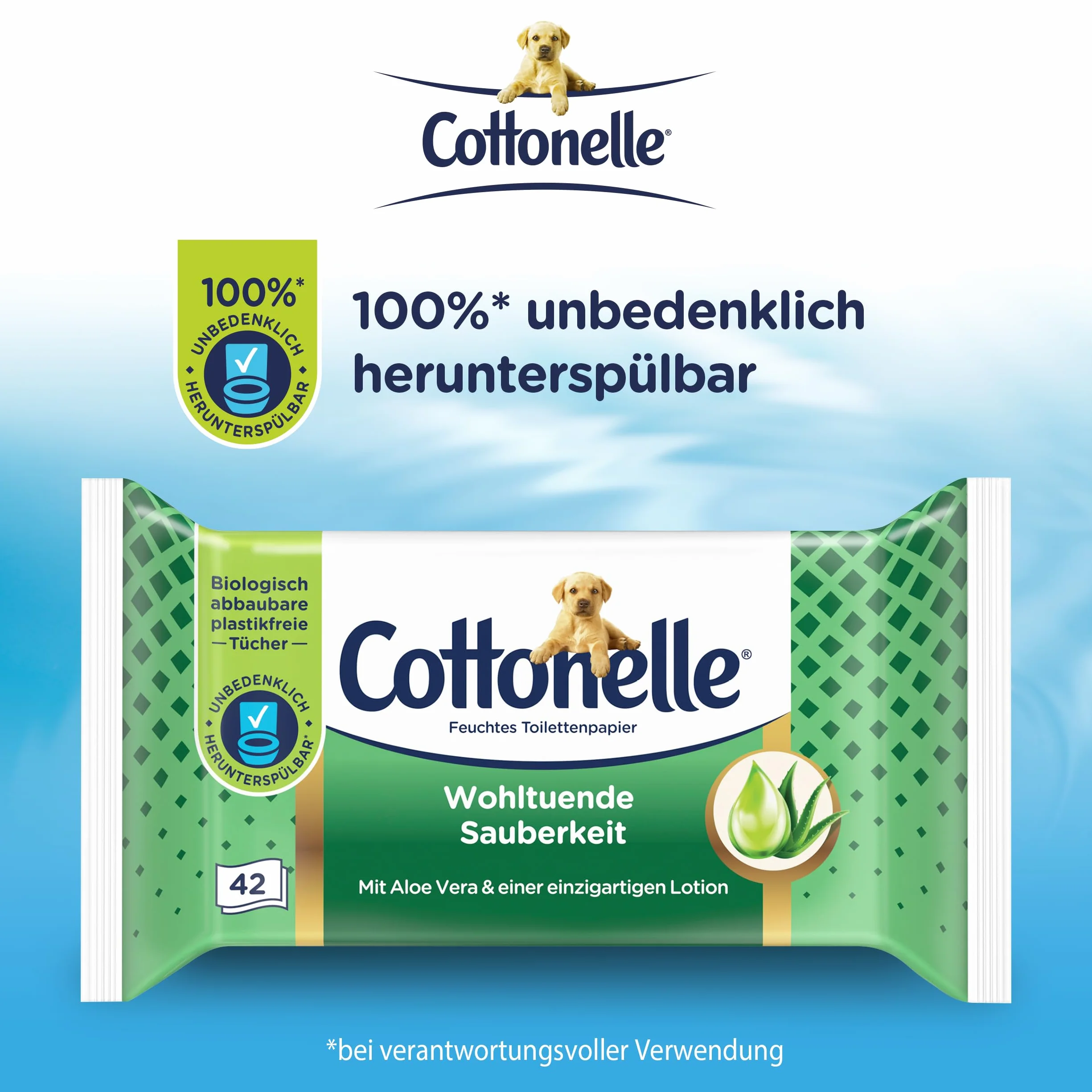 Cottonelle Wilgotny papier toaletowy, kojąca czystość, z balsamem prebiotycznym, biodegradowalny, 12 x 42 chusteczki nawilżane