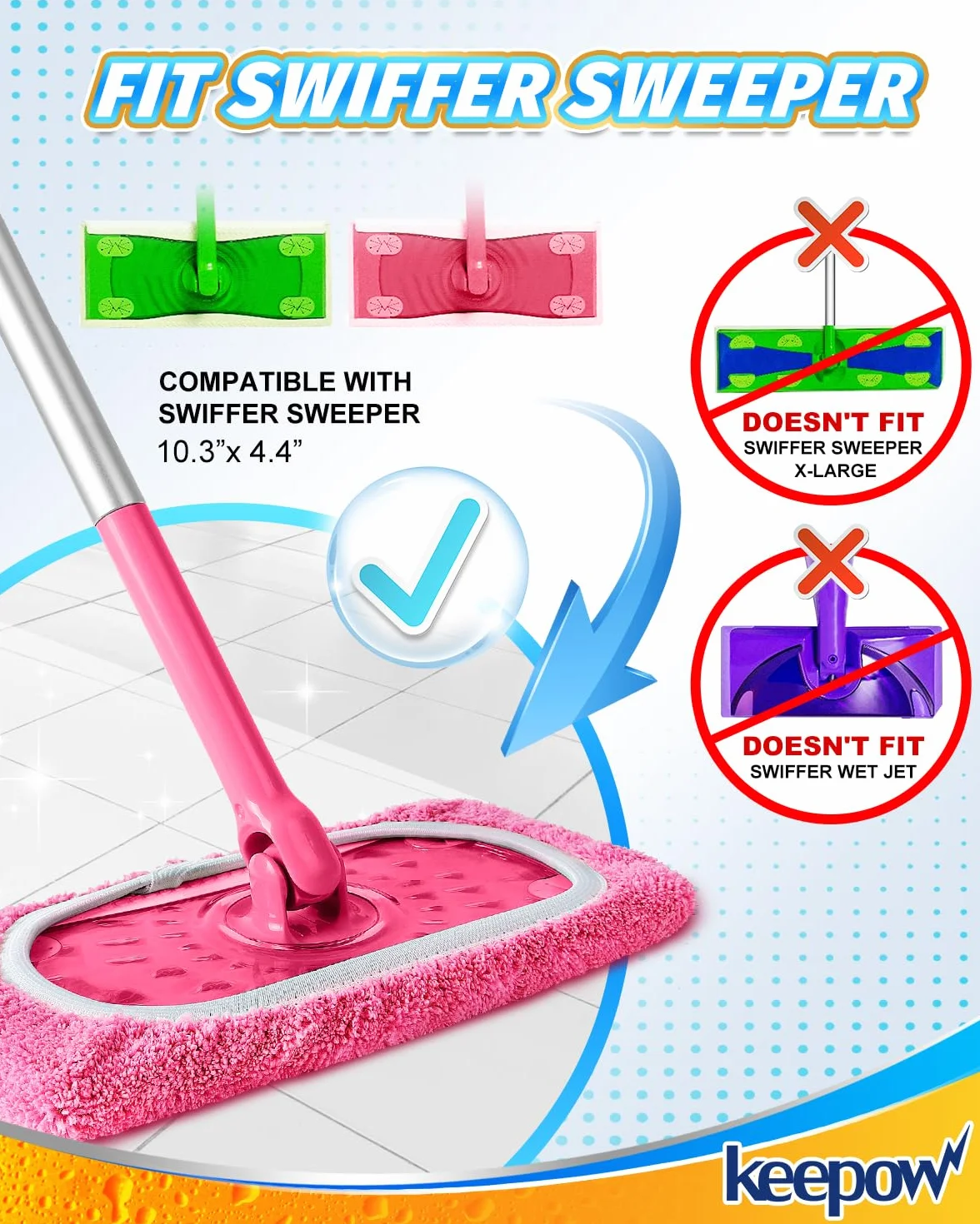 KEEPOW Ściereczki do mopu Swiffer bawełniane 25,4x11,5cm 6 sztuk