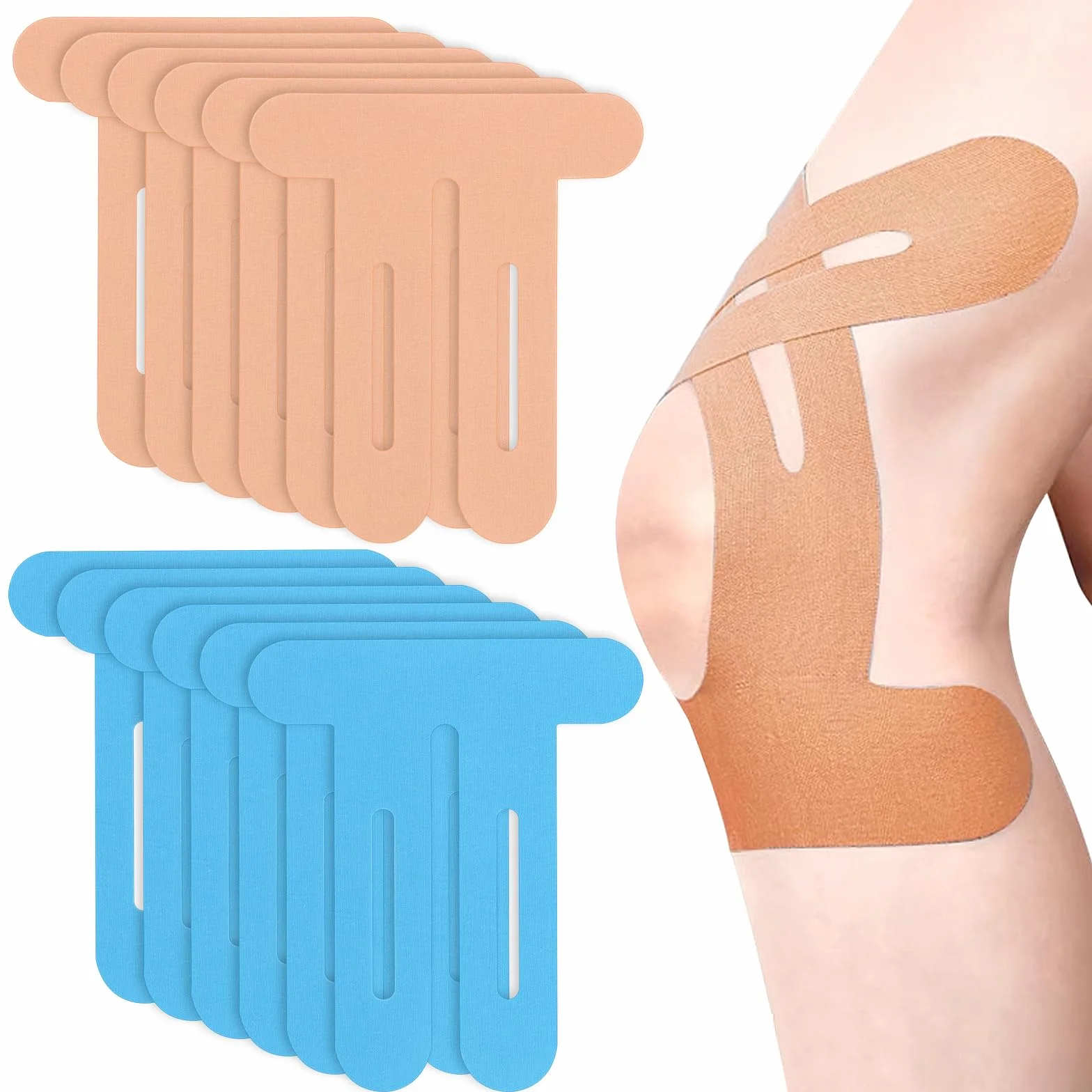 PreCut Kinezotapes Wodoodporne Elastyczne Taśmy Kinezjologiczne na Kolana Ramiona Kostki Nadgarstki Niebieski Brązowy