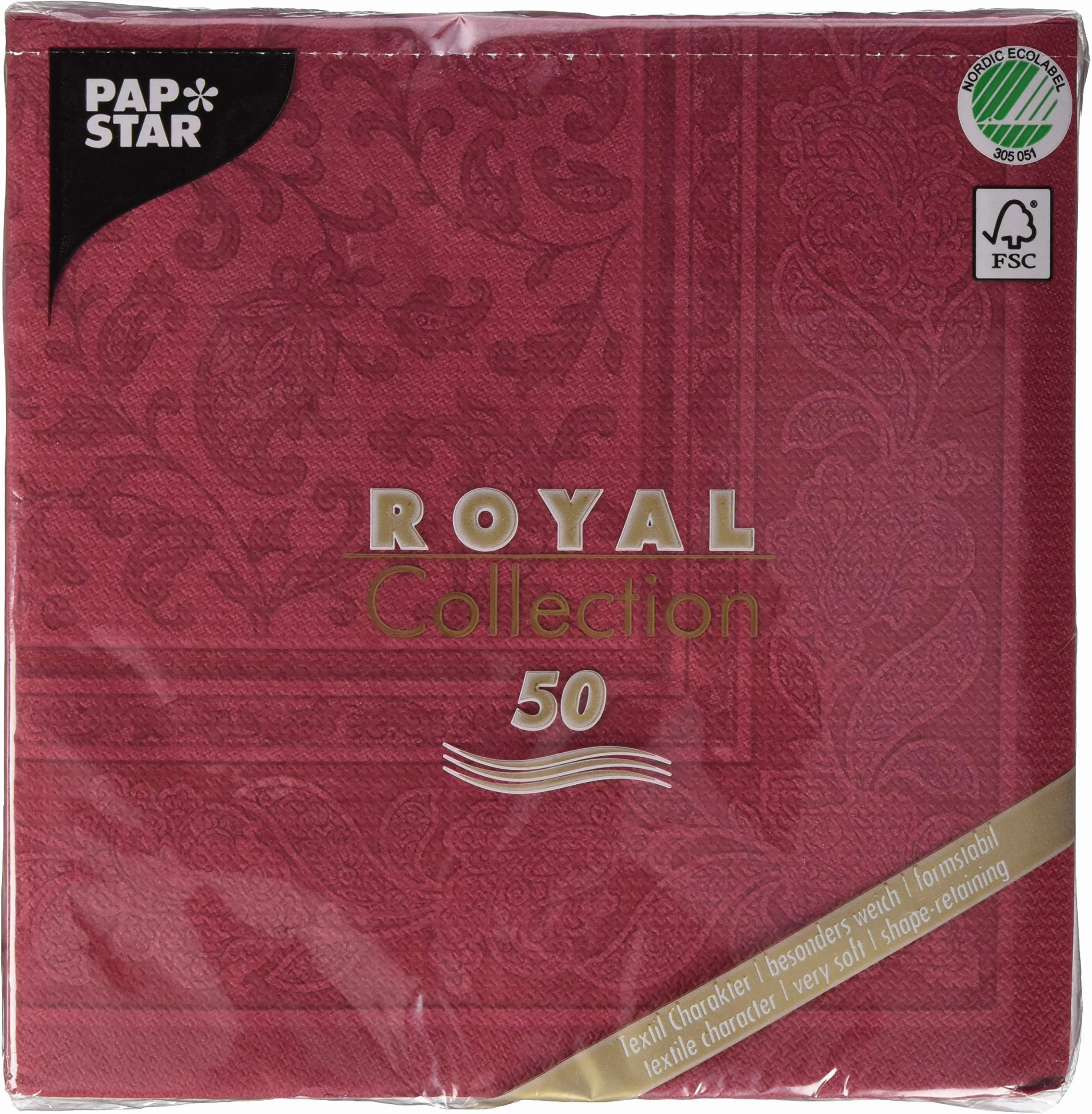 50 serwetek "ROYAL Collection" składane 1/4 40 cm x 40 cm bordowe "Ornaments"