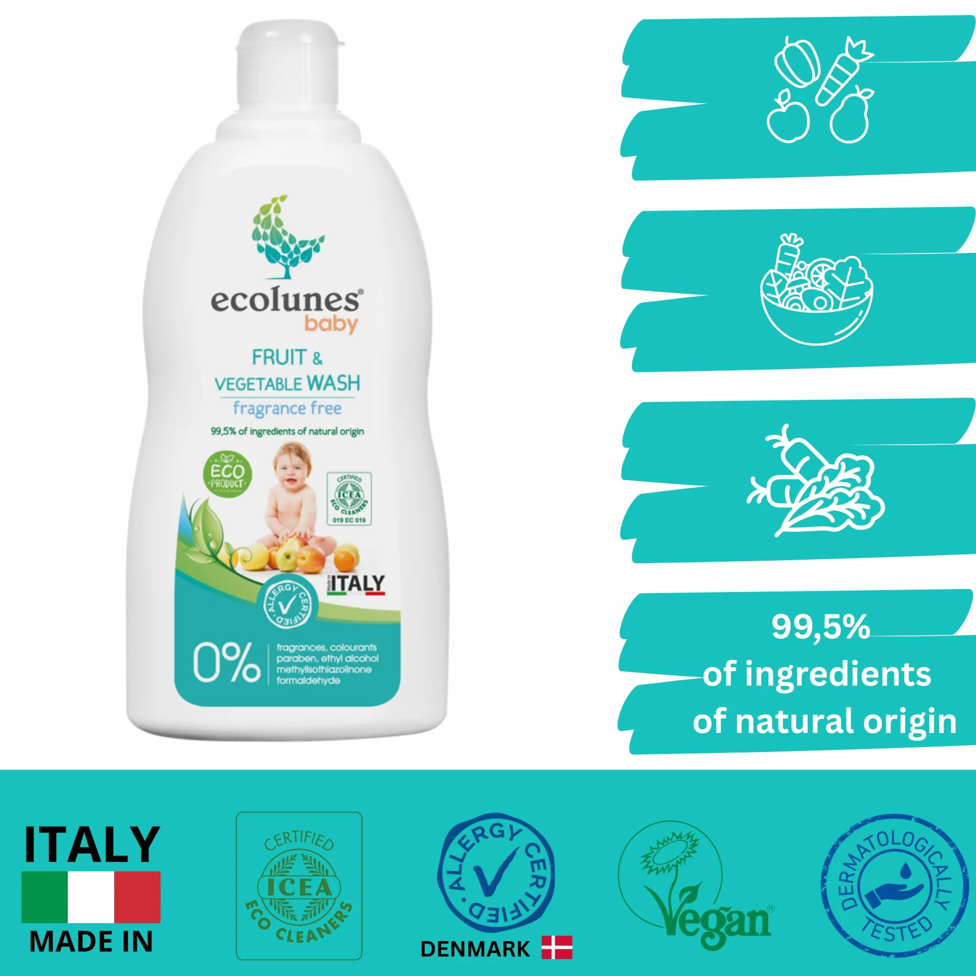 Ecolunes hipoalergiczny płyn do mycia ciała dla dzieci bezzapachowy 500 ml 99,5% składników naturalnych