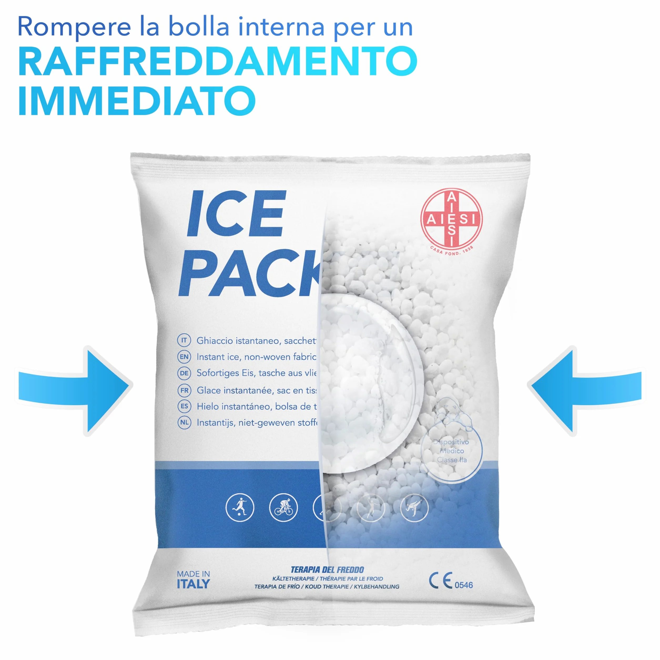 AIESI® Jednorazowe woreczki z włókniny typu instant ice 14x18 cm ICE PACK TNT (25 sztuk), wyprodukowane we Włoszech