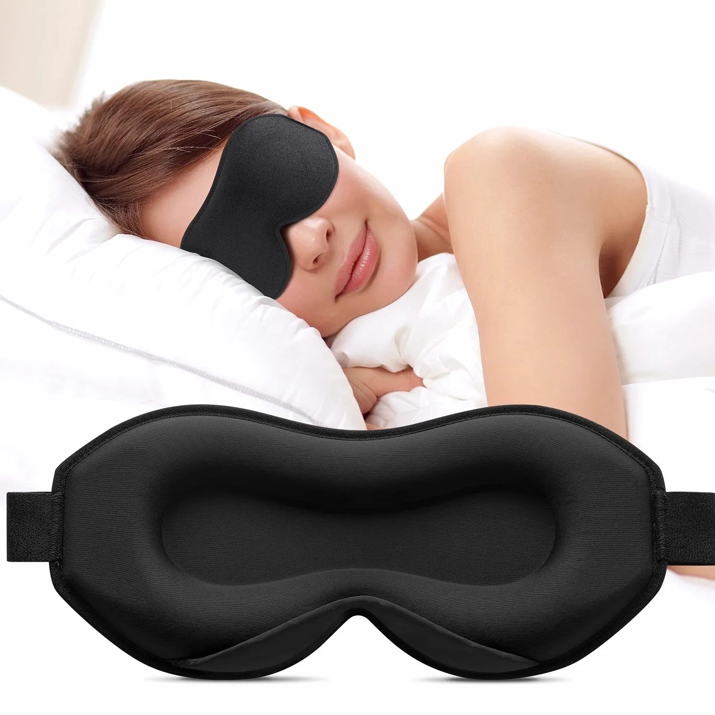 Umisleep Maska do spania dla osób śpiących na boku, 3D zagłębienia wokół oczu i regulowana gumowa tasiemka, blokująca światło i oddychająca, maska na oczy dla mężczyzn i kobiet, nadaje się do podróży