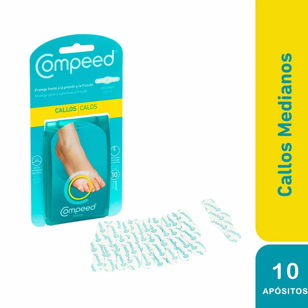 Compeed® Ochrona przed zrogowaceniami – średnie, 10 opatrunków hydrokoloidowych – zabieg na stopy dla naturalnej eliminacji zrogowacenia, rozmiar opatrunku 1,8 x 6 cm