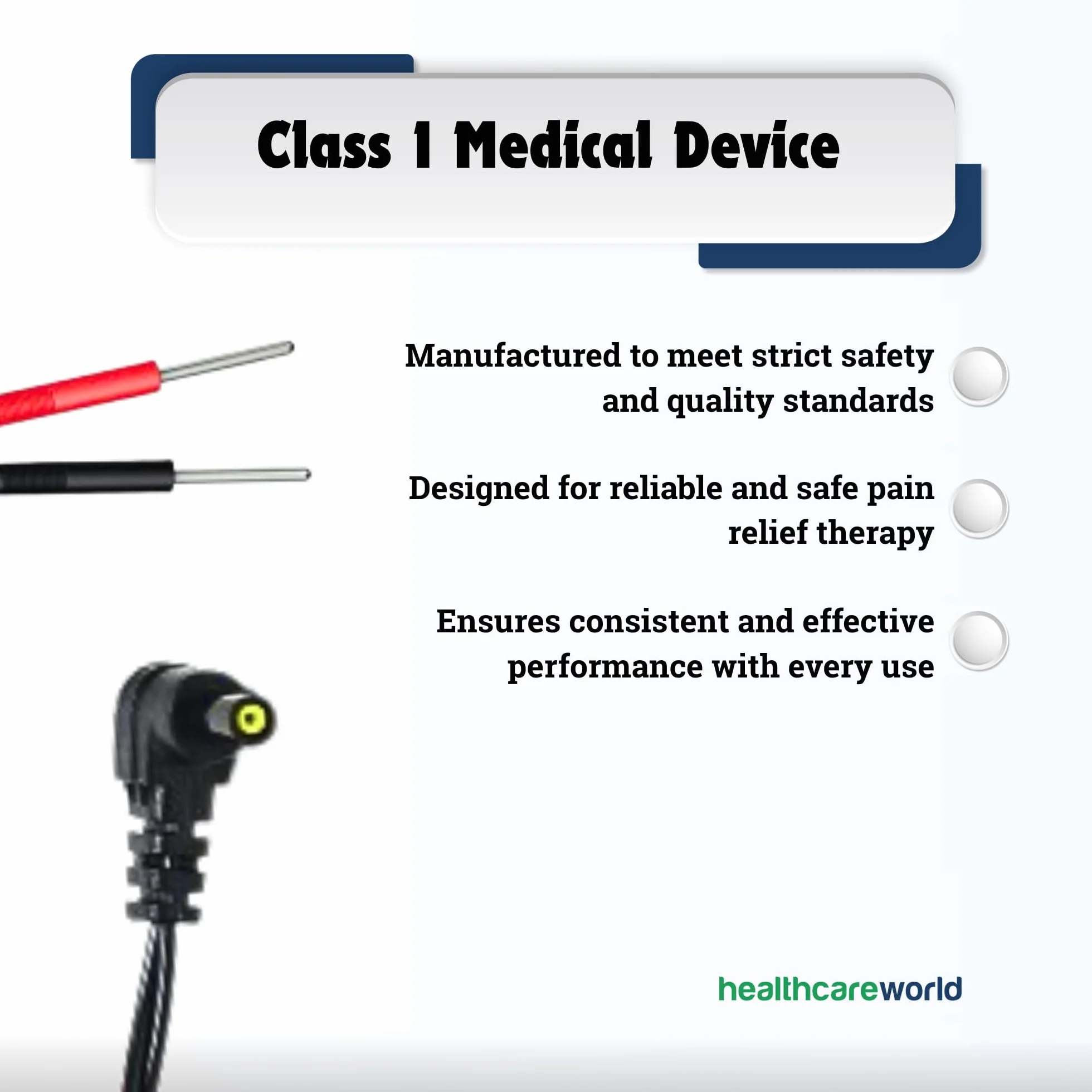 Healthcare World Przewody TENS 2,35 mm 2 szt. Kable żeńskie z pinem 2 mm do elektrod TENS stymulacji mięśni długość 150 cm