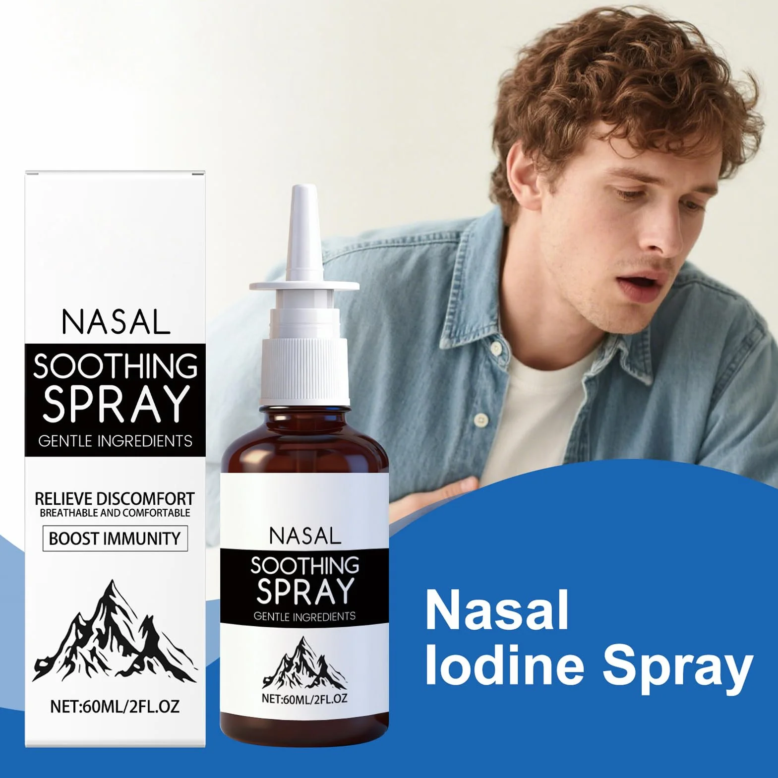 Mgiełka do czyszczenia nosa - 60 ml kojący komfort oddychania - płyn do oczyszczania nosa, dla dorosłych, kobiet, mężczyzn, seniorów, jazdy, podróży, nauki, na kemping, dojazdy do pracy