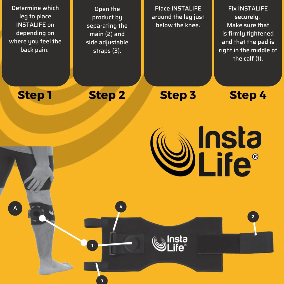 INSTA LIFE INSTALIFE, system akupresury łagodzący ból stawów, łagodzi ból pleców za pomocą akupresury, ergonomiczny, ból krzyża, rwa kulszowa, ból kolan, 2 sztuki