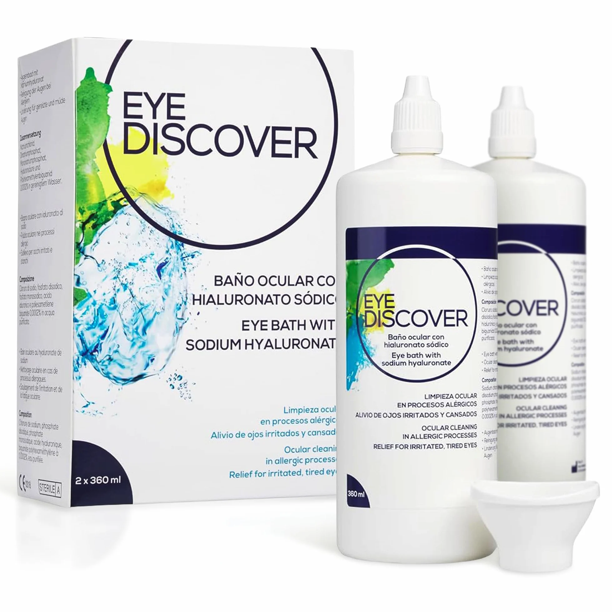 Mycie oczu z kwasem hialuronowym | Naturalna ulga w przypadku podrażnień oczu – nawilżenie i głębokie oczyszczanie | opakowanie 2 x 360 ml