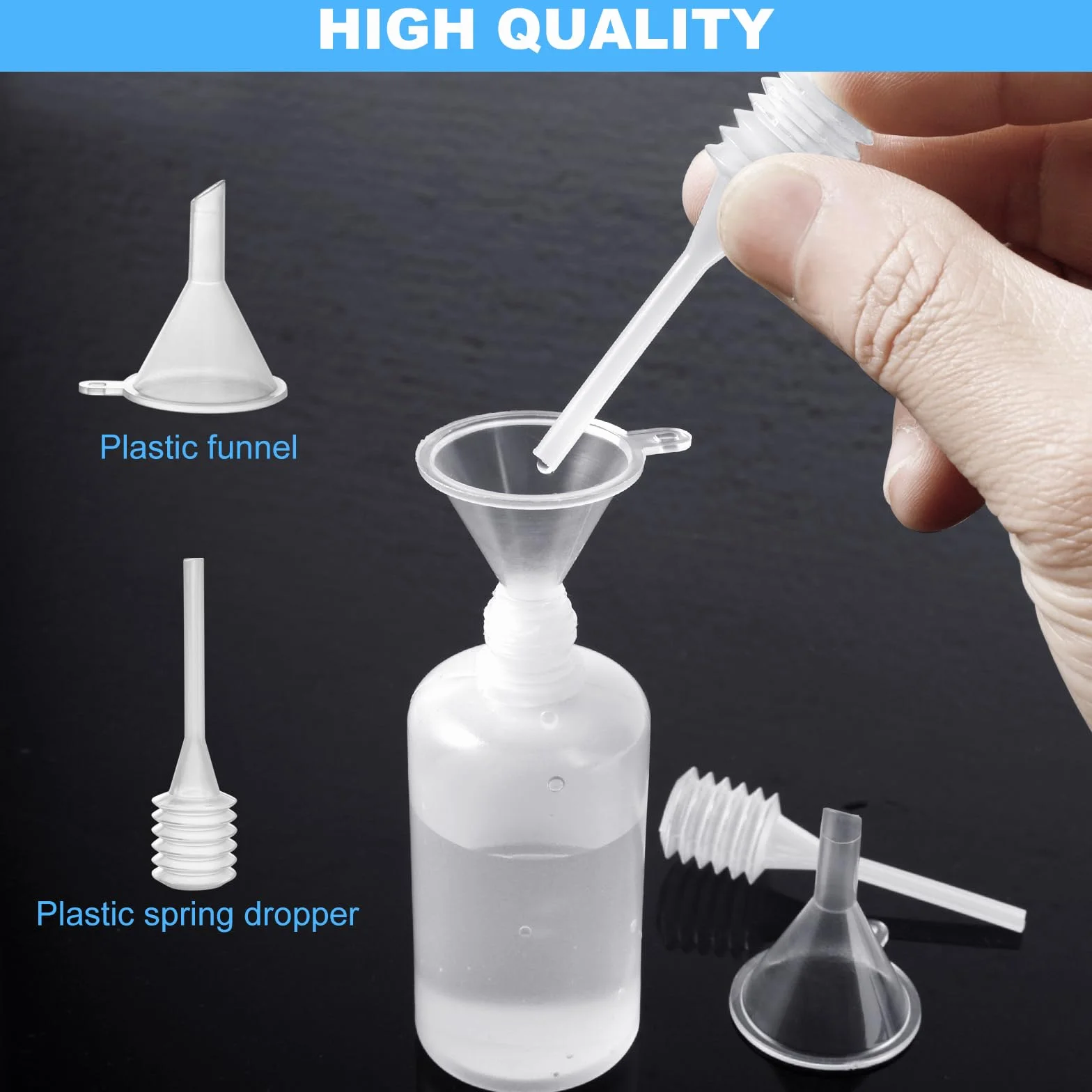 25 sztuk butelek z zakraplaczem, 50 ml, plastikowe butelki z pokrywką z zabezpieczeniem przed dziećmi, gratis lejek, etykiety, plastikowa strzykawka, miarka, pipeta
